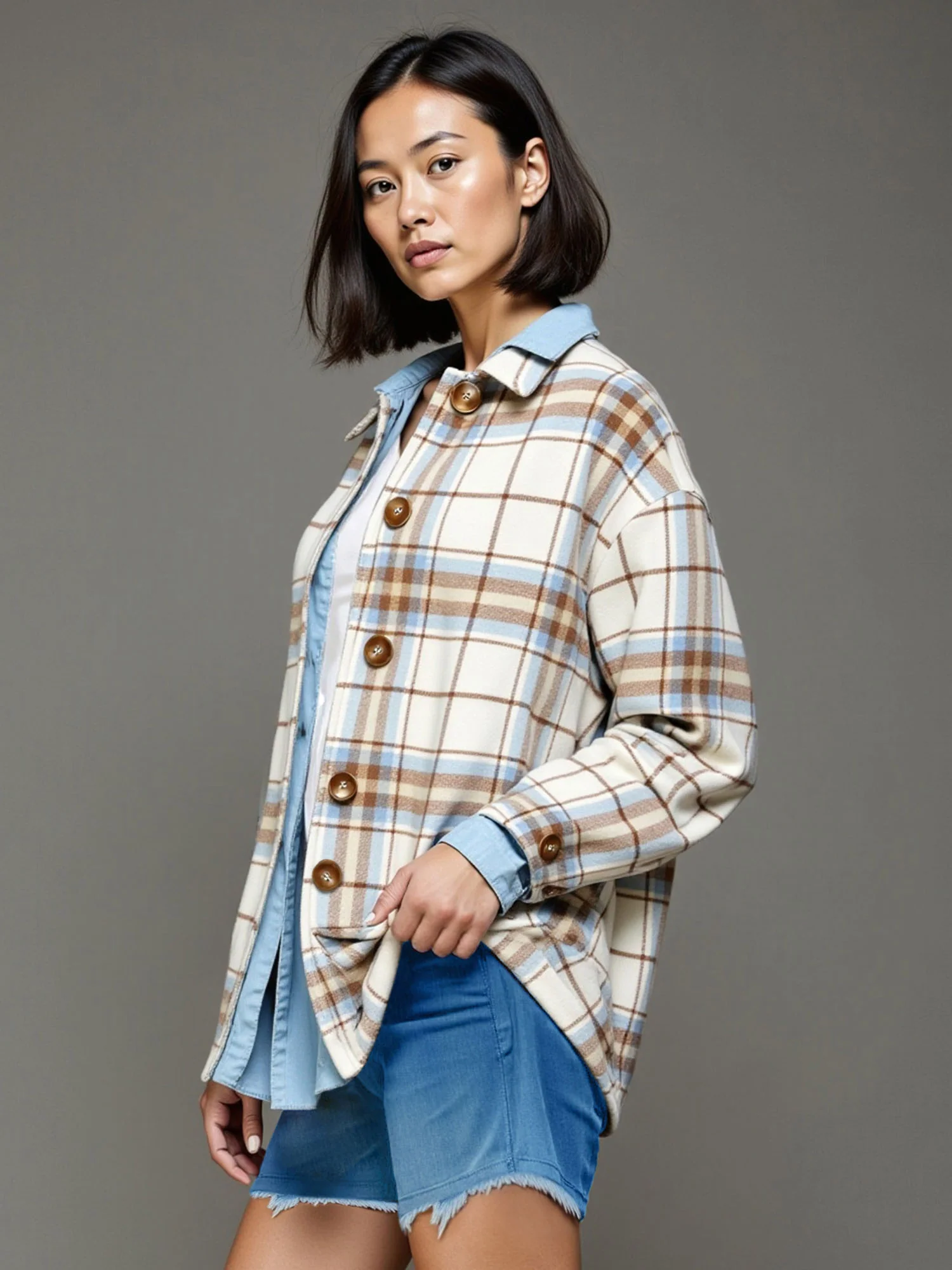 Long Sleeve Plaid Flannel Shacket - Image 8