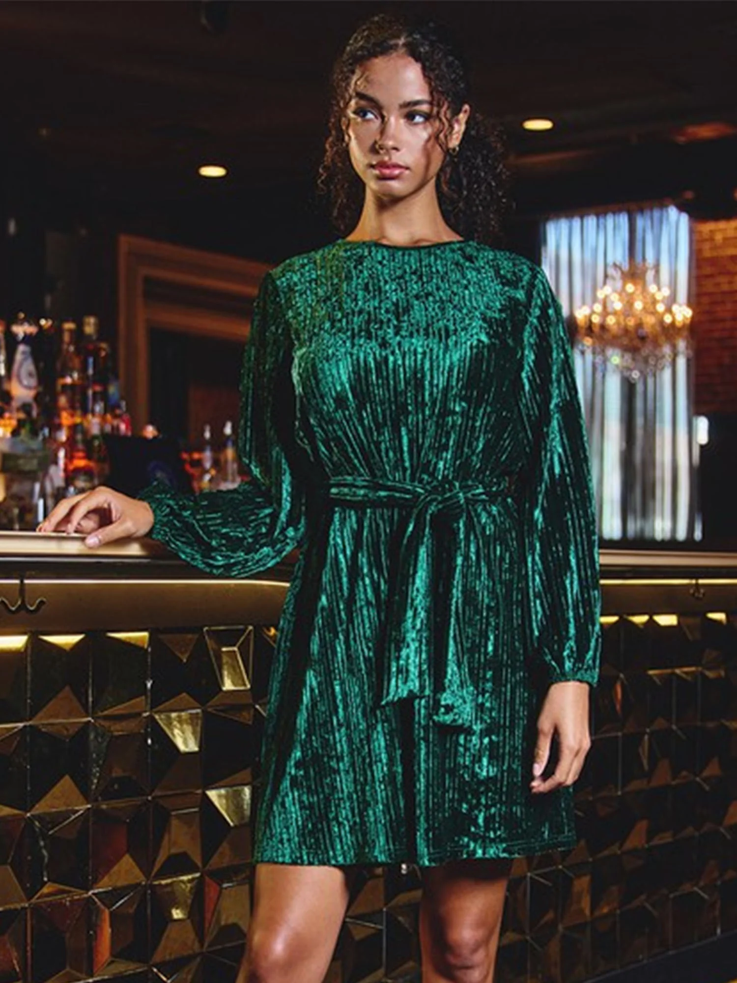 Dress Forum Pleated Velvet Waist Tie Mini Dress - Brands We Love - Image 7