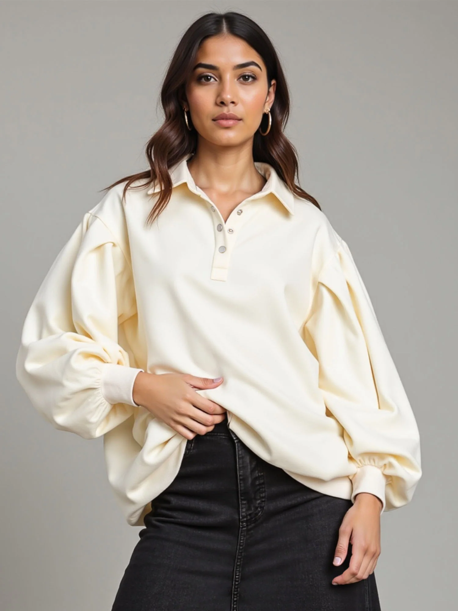 Long Sleeve Polo Poet Sleeve Sweatshirt