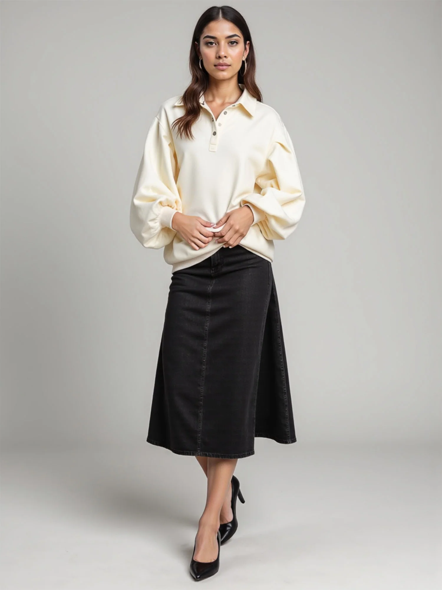 Long Sleeve Polo Poet Sleeve Sweatshirt - Image 2