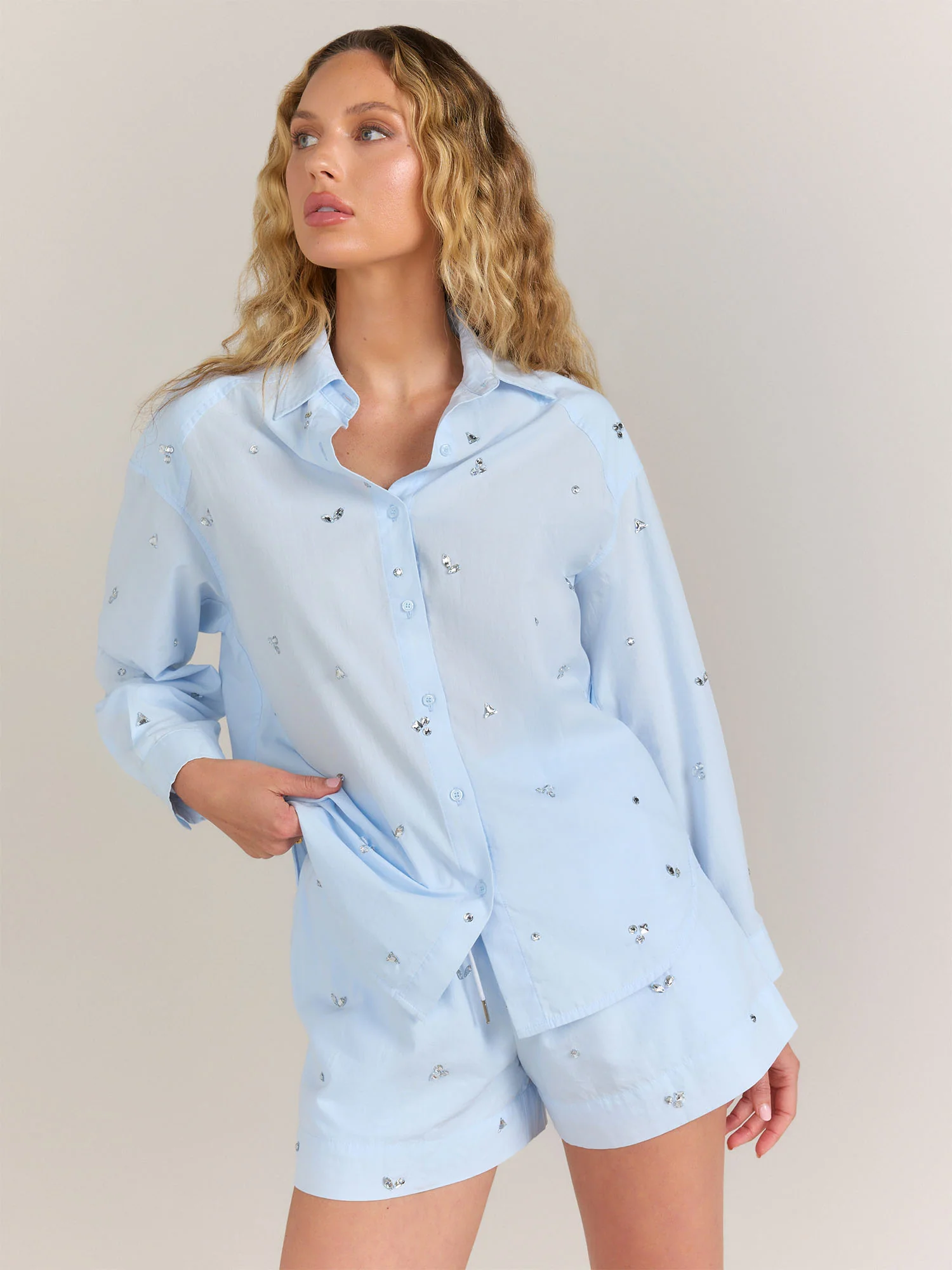 Blue B Embellished Gemstone Poplin Button Down And Shorts Set - Brands We Love - Image 10