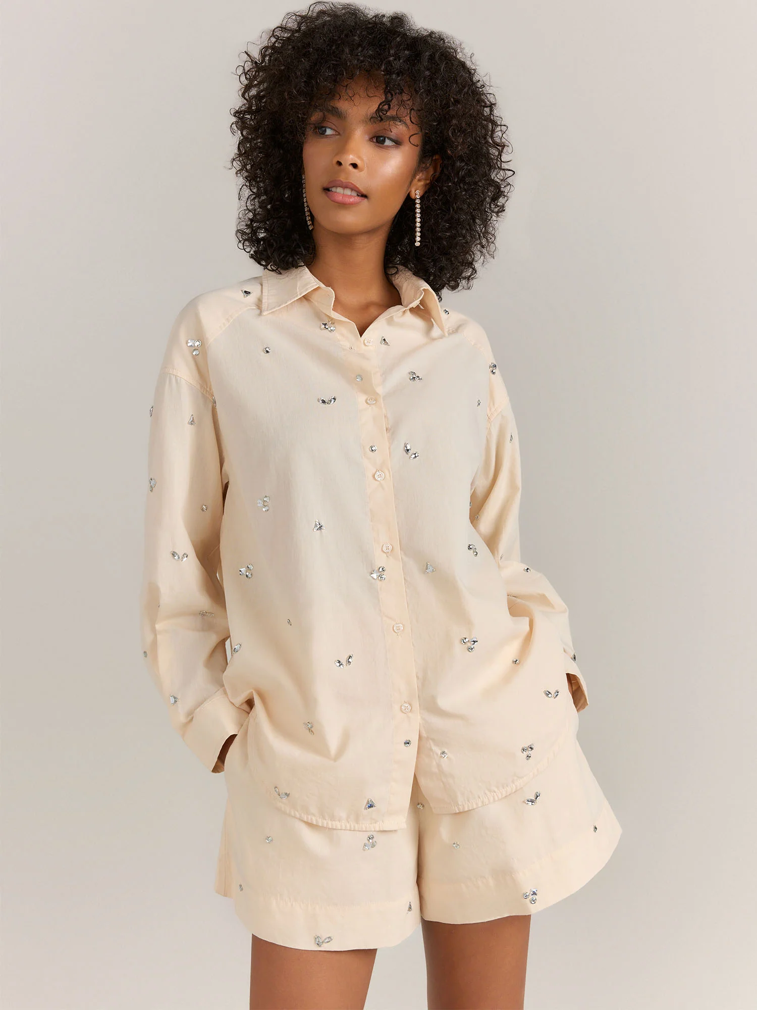 Blue B Embellished Gemstone Poplin Button Down And Shorts Set - Brands We Love - Image 2