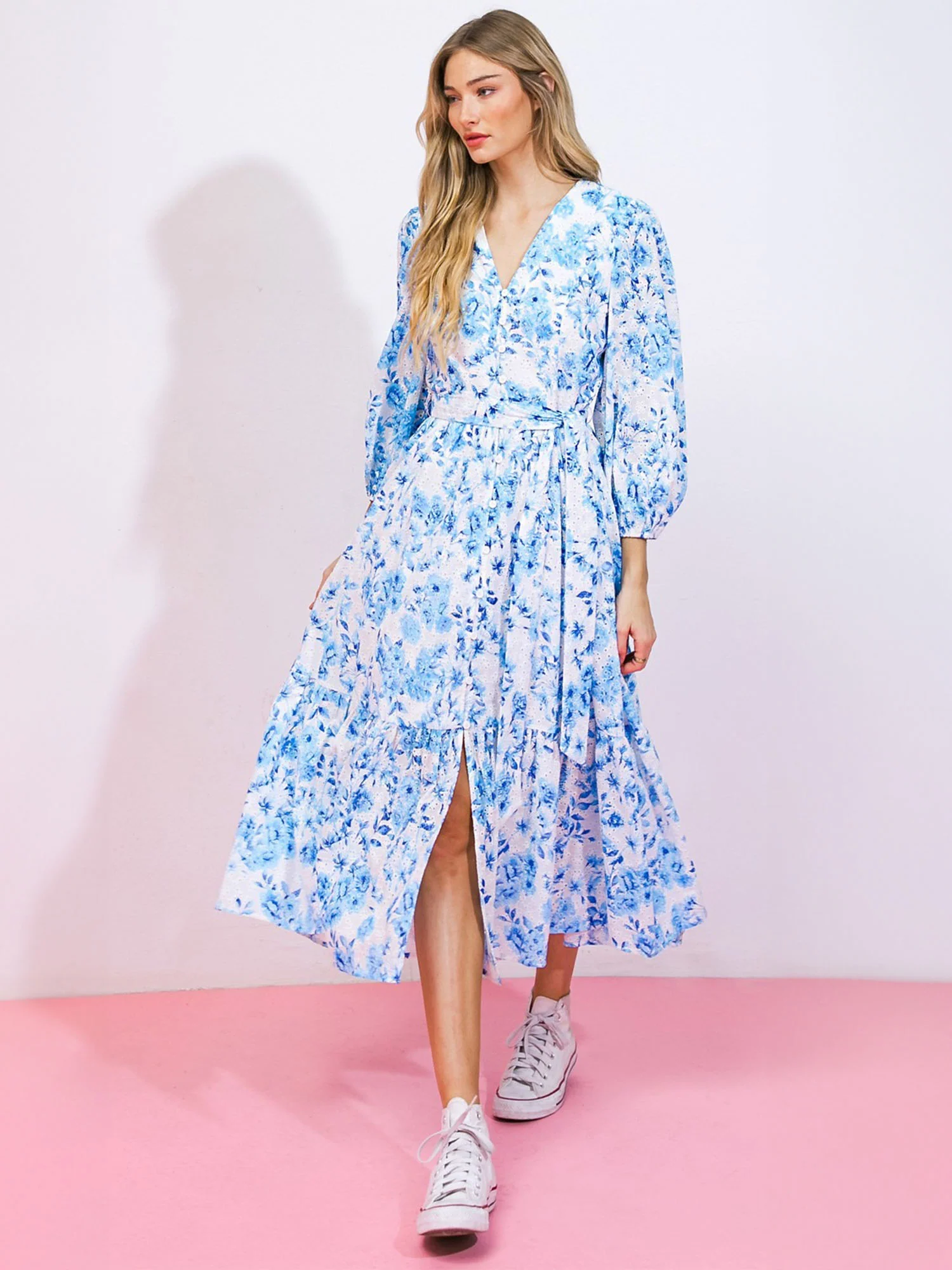 Long Sleeve Floral Midi Dress - Image 3