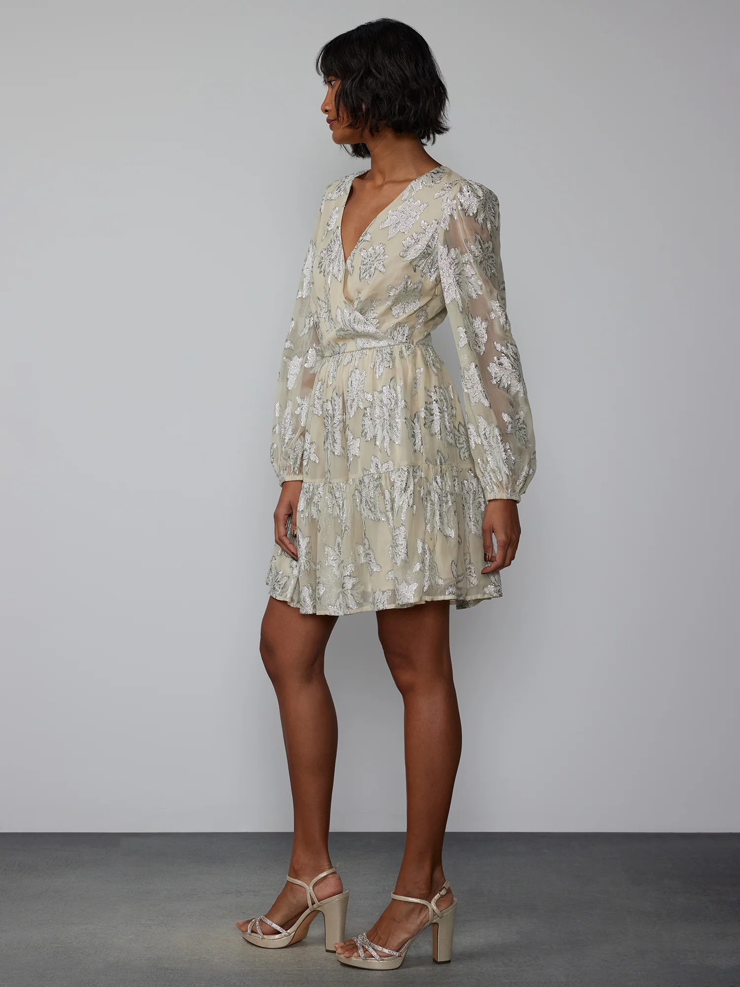 Puff Sleeve Lurex Jacquard Mini Dress - Image 2
