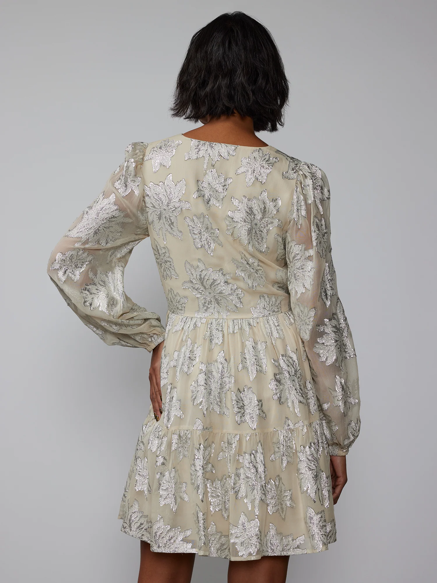 Puff Sleeve Lurex Jacquard Mini Dress - Image 3