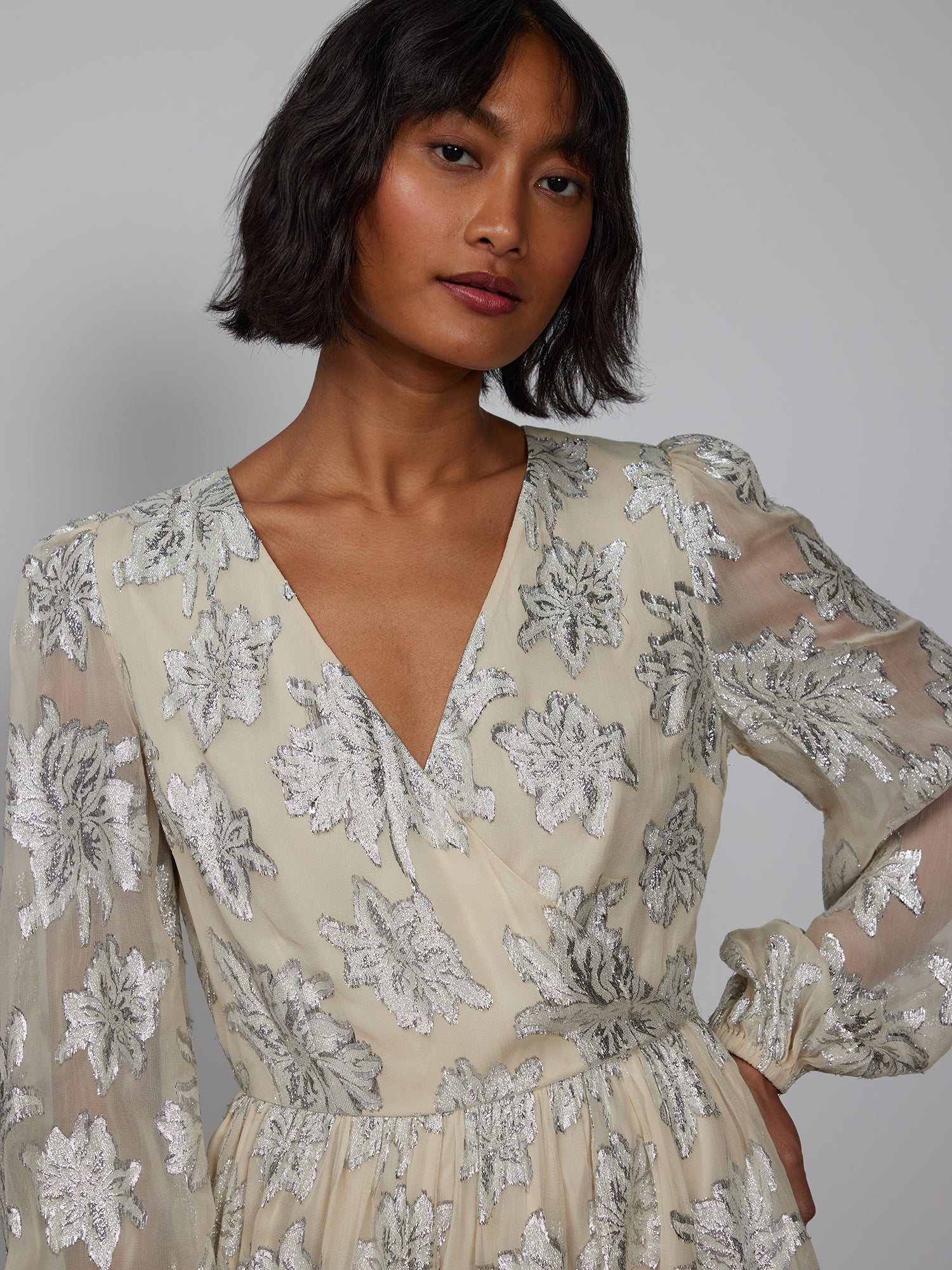 Puff Sleeve Lurex Jacquard Mini Dress - Image 4