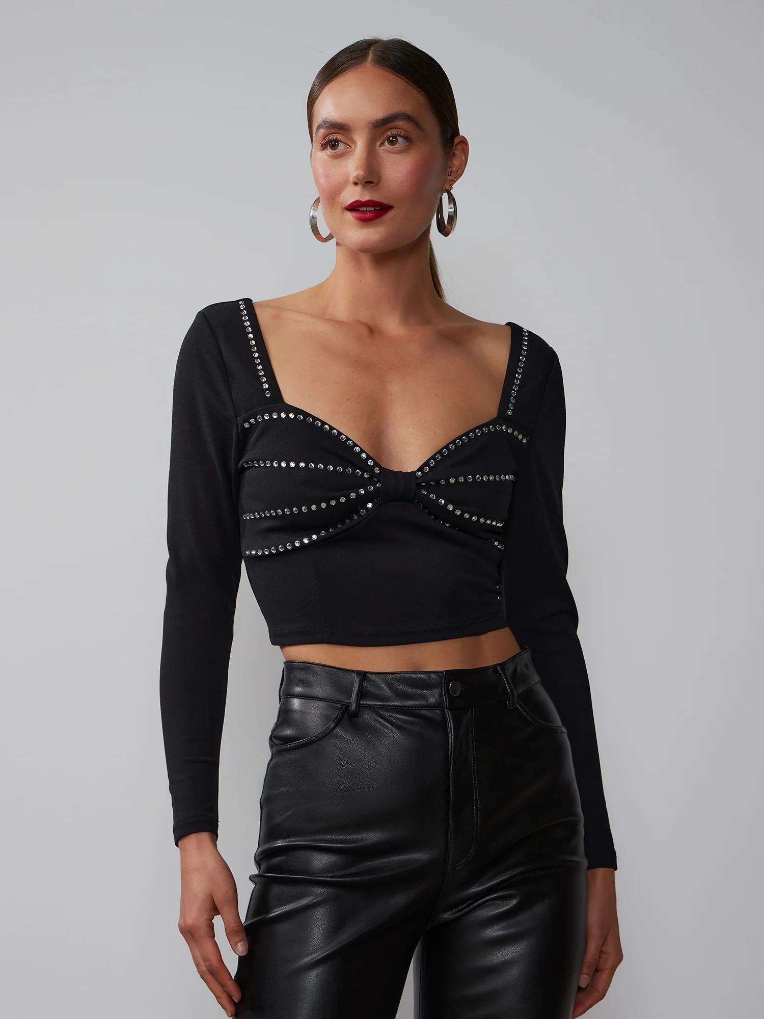 Rhinestone Sweetheart Neck Top