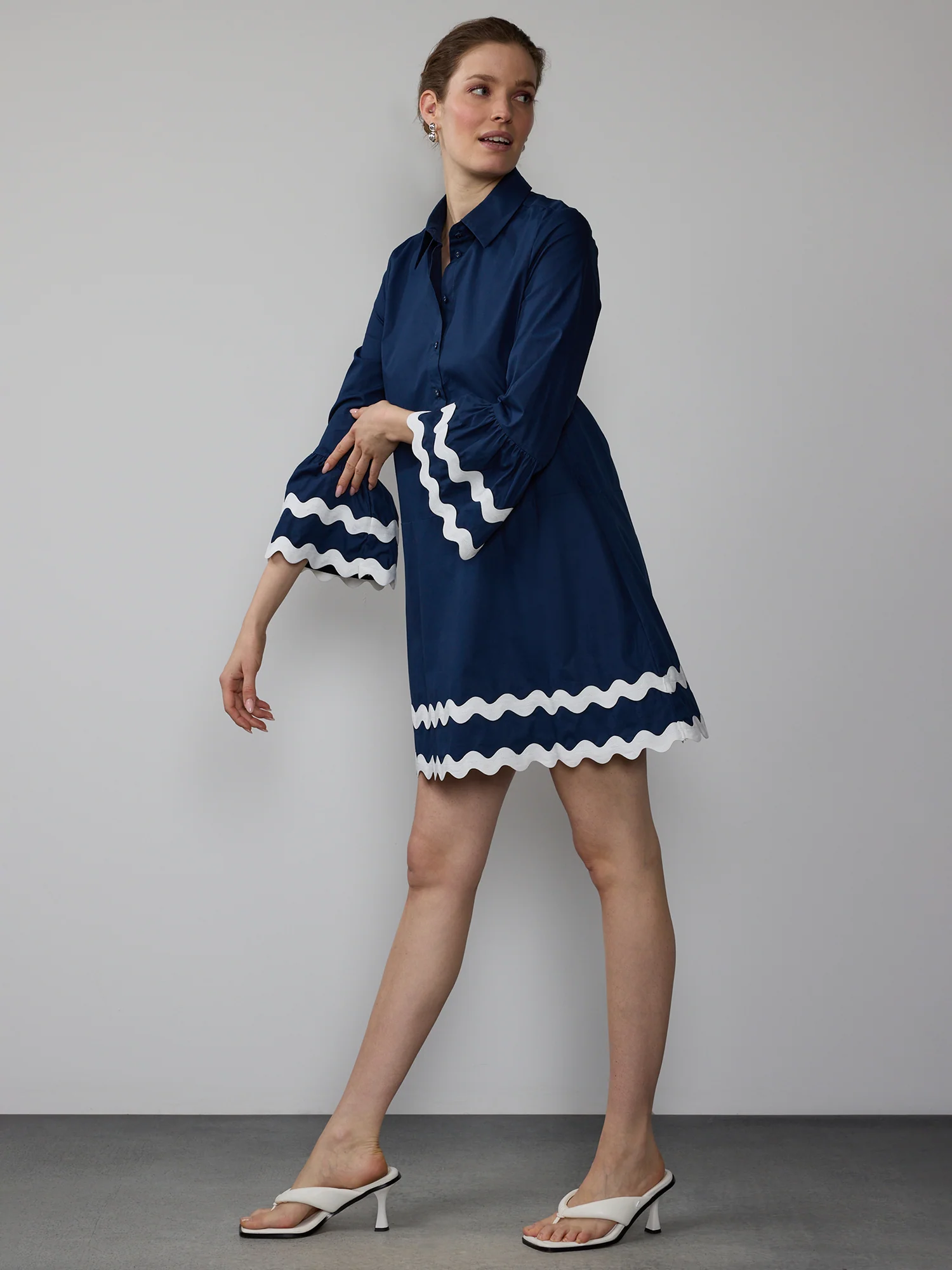 Long Sleeve Rik Rak Poplin Mini Dress - Image 2