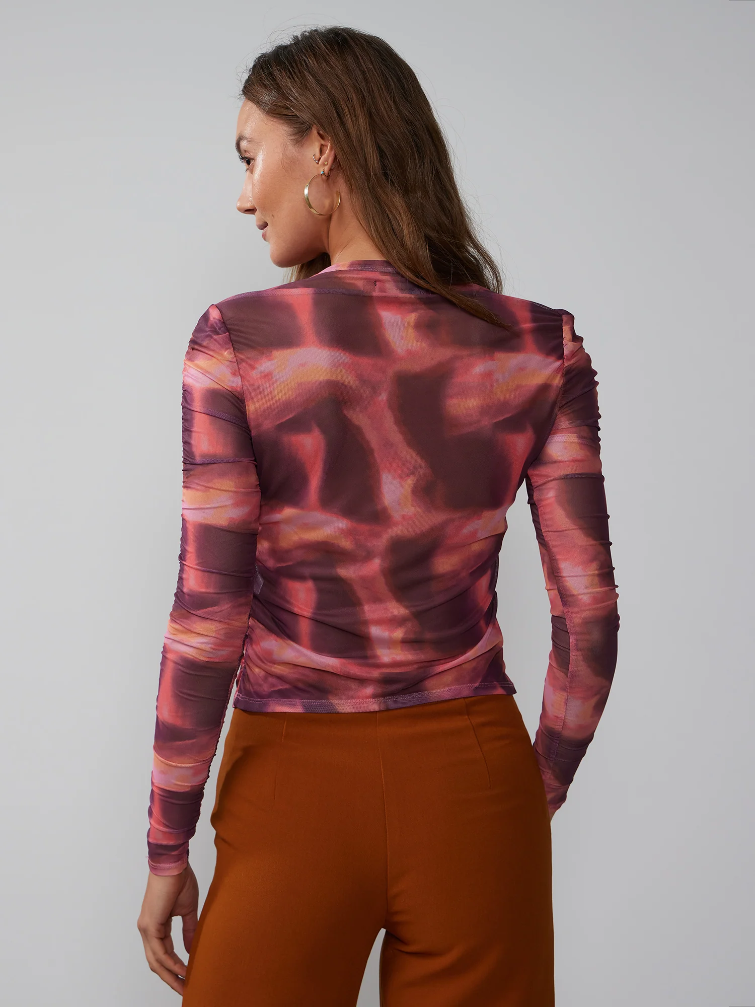 Ruched Mesh Button Front Top - Image 3