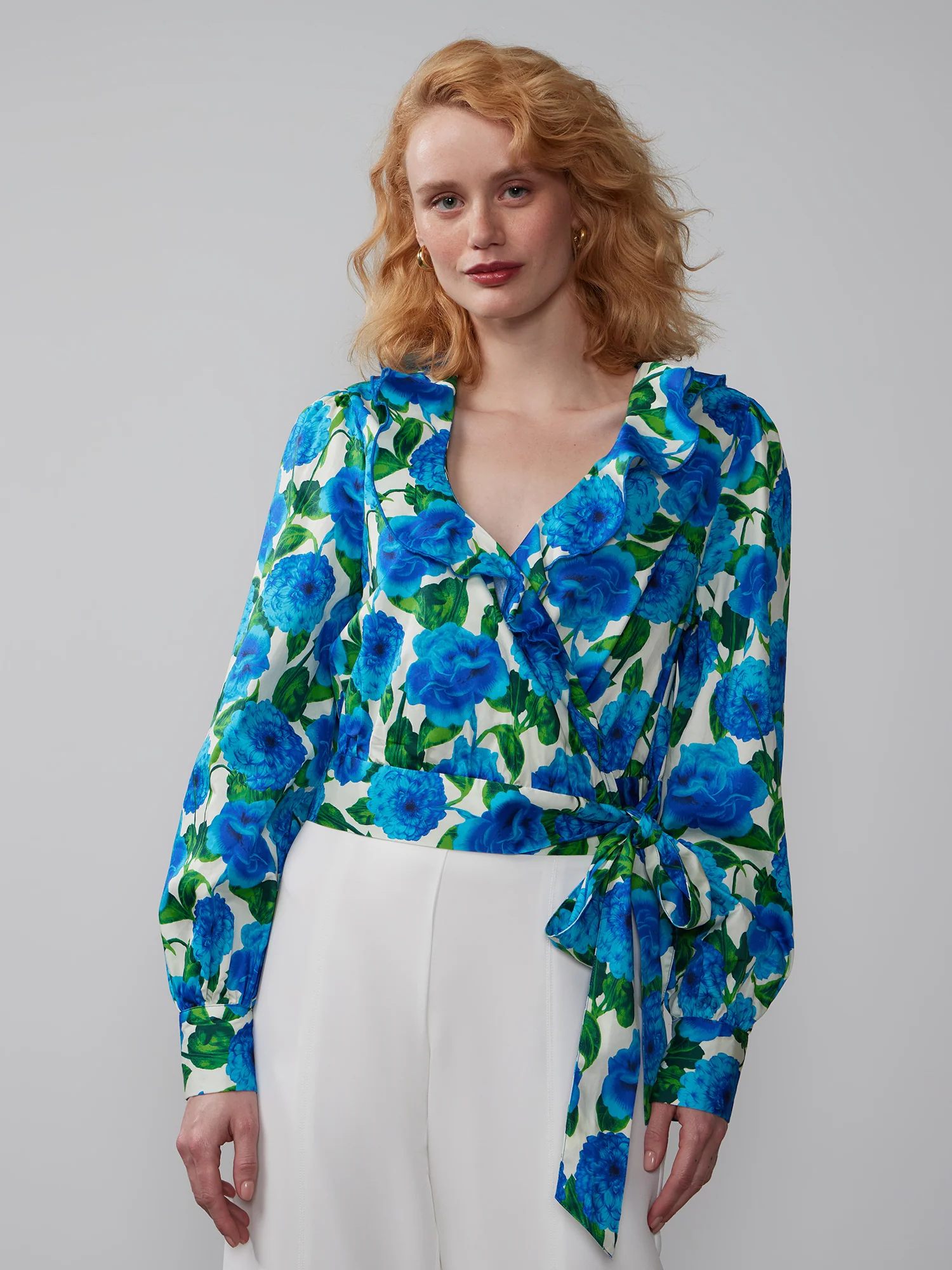 Ruffle Neck Floral Blouse