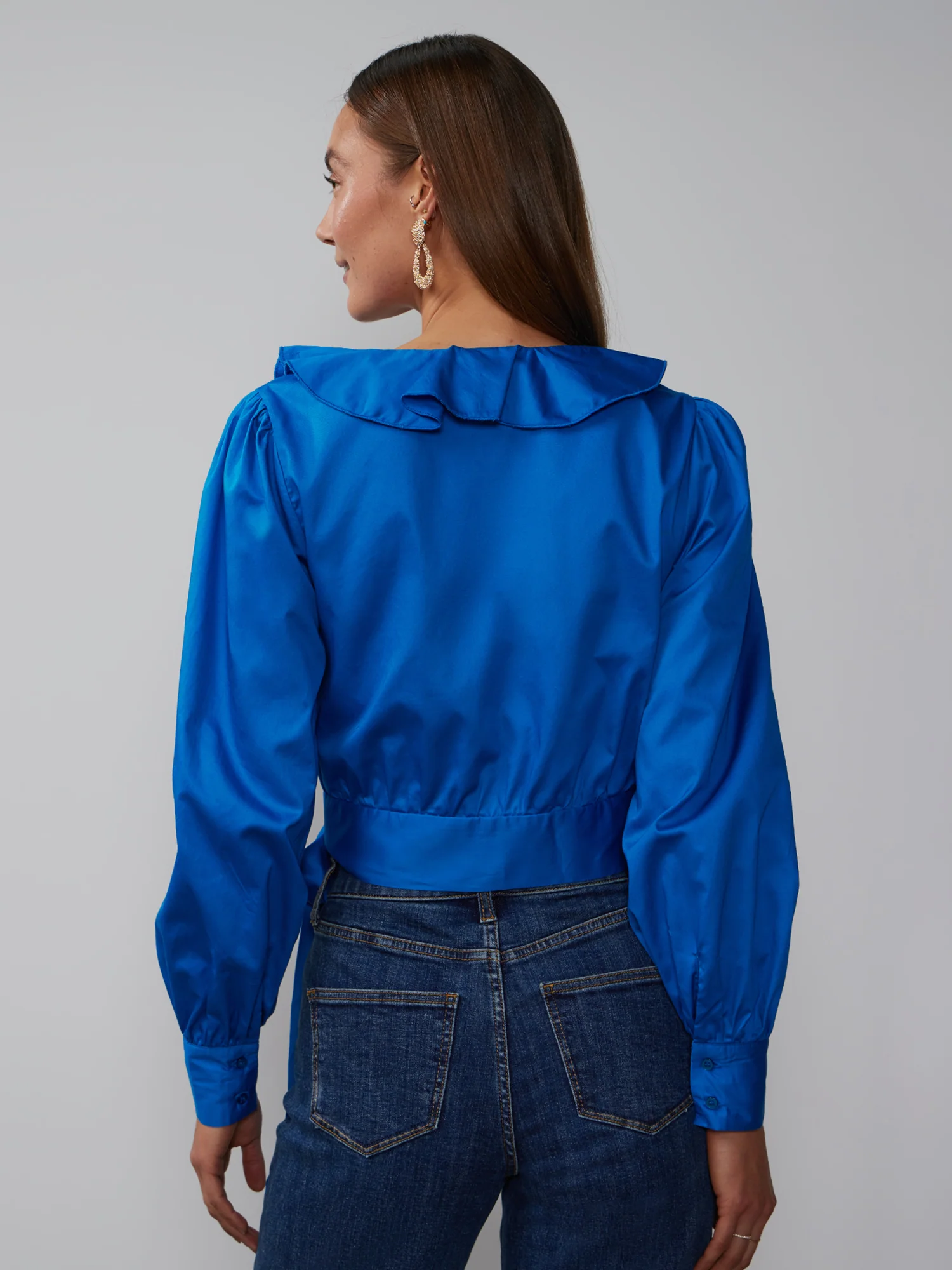 Bishop Sleeve Ruffle Neck Wrap Top - Image 3
