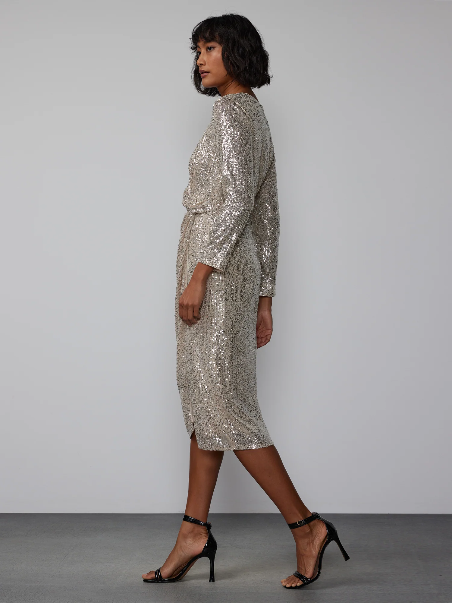 Long Sleeve Side Twist Sequin Dress - Image 2