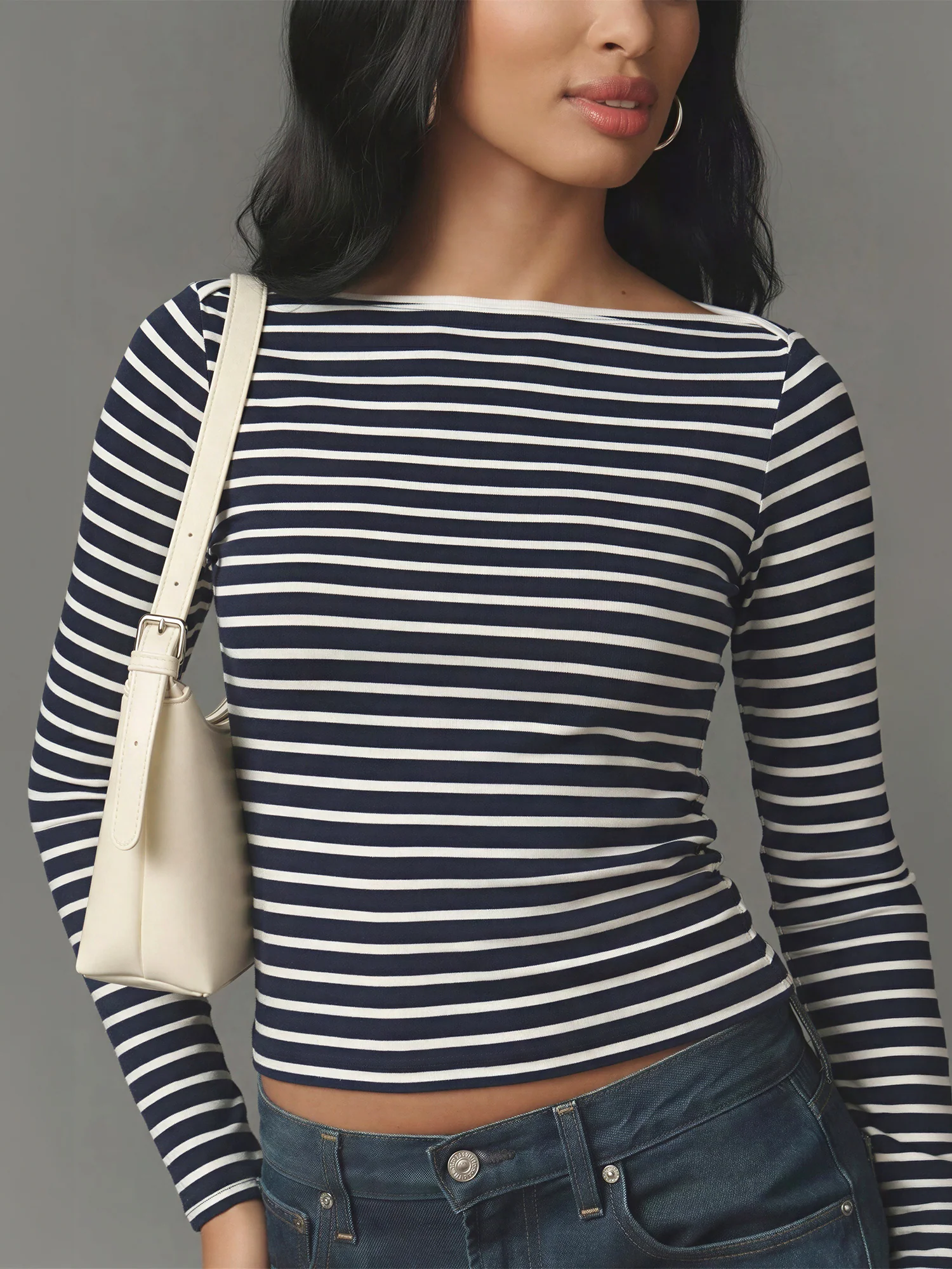 Long Sleeves Striped Boat Neck Knit Top - Image 3