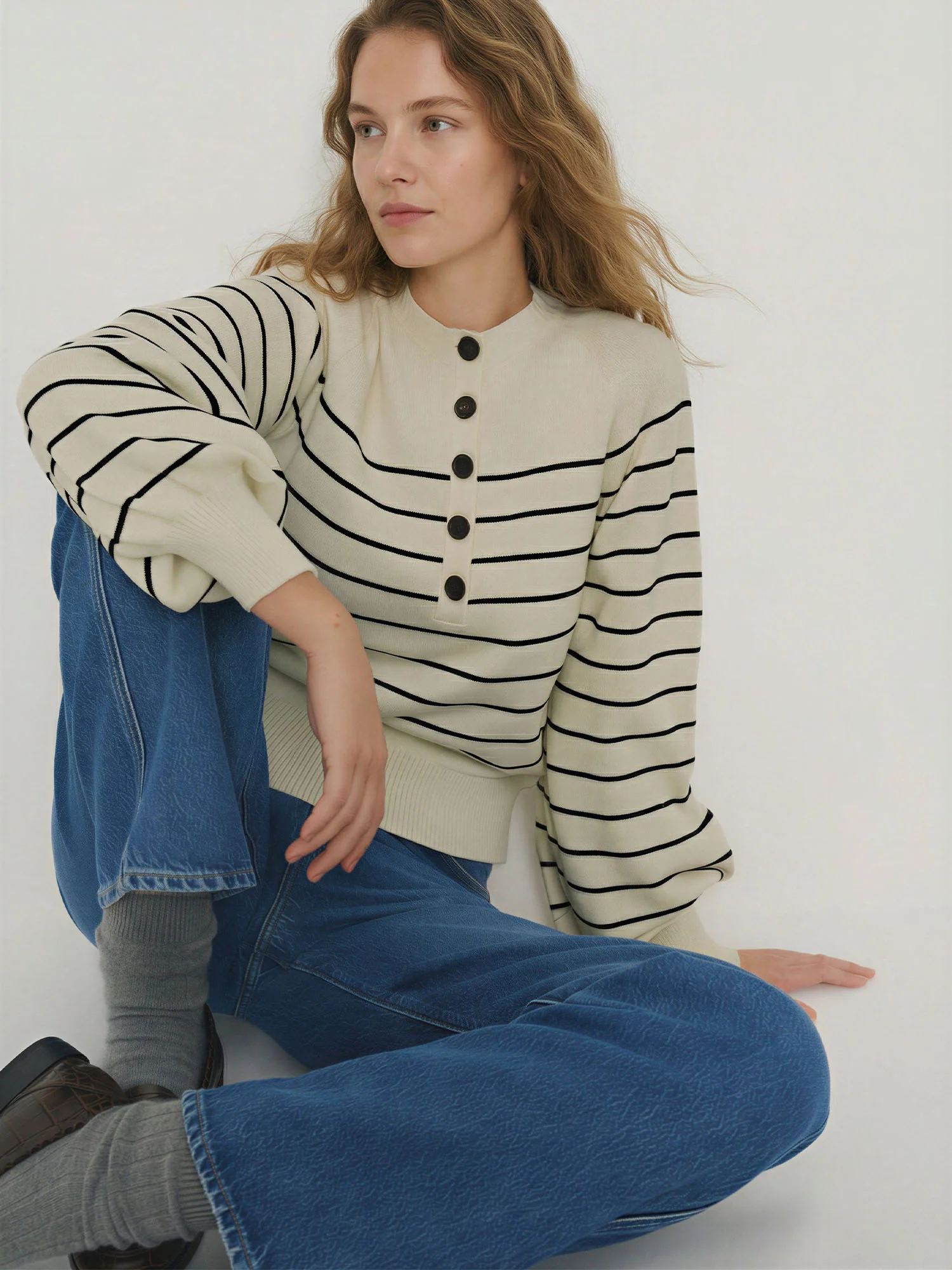Striped Button Neck Sweater