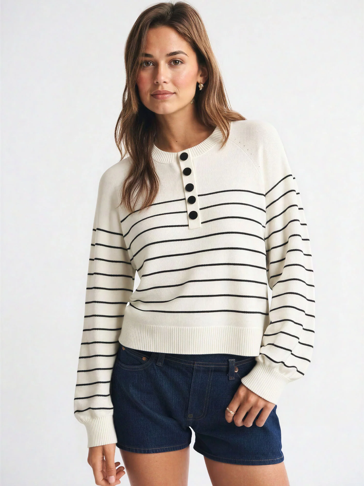 Striped Button Neck Sweater - Image 2