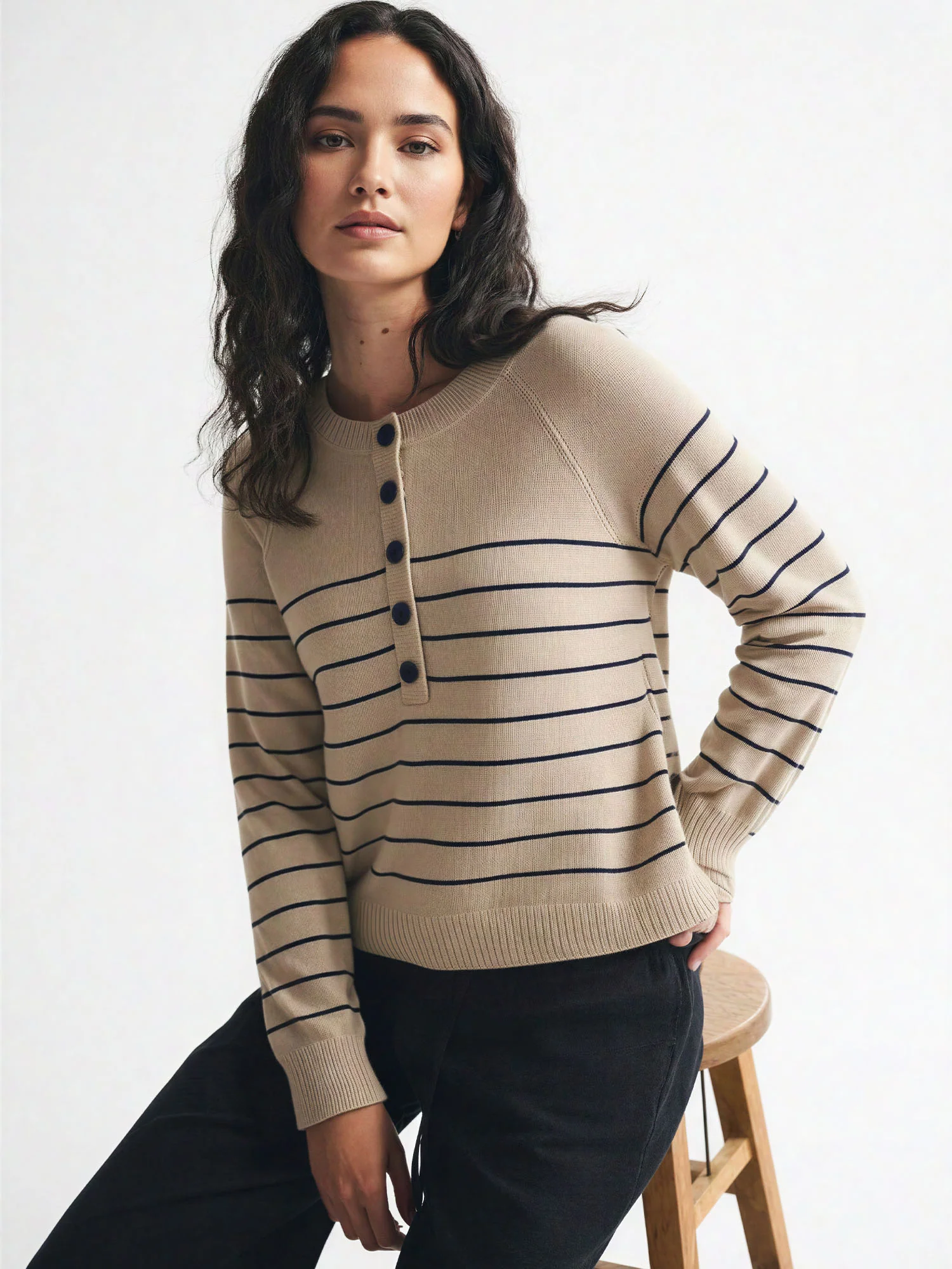 Striped Button Neck Sweater - Image 6