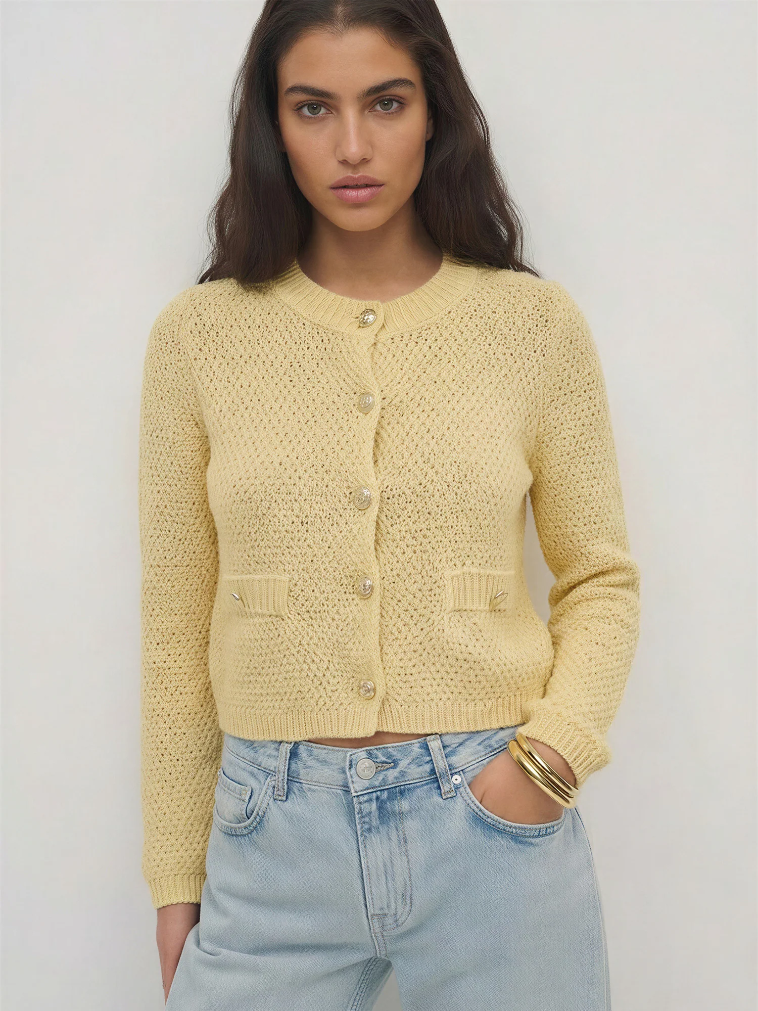 Long Sleeves Textured Knit Lady Jacket Cardigan - Image 5