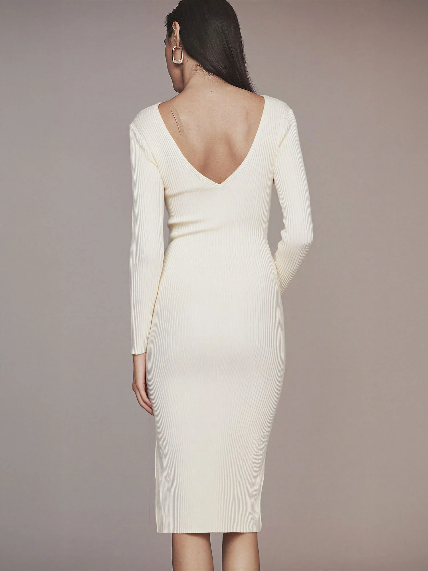 V Neck Knit Bodycon Slit Midi Dress - Image 8
