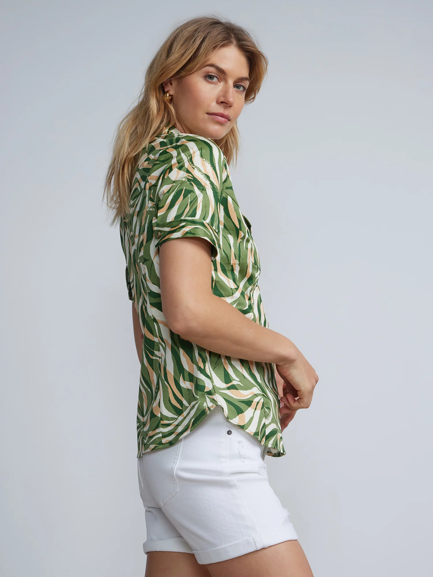 Petite Leaf Print Short-Sleeve Button-Front - NY&C Madison Shirt® - Image 2