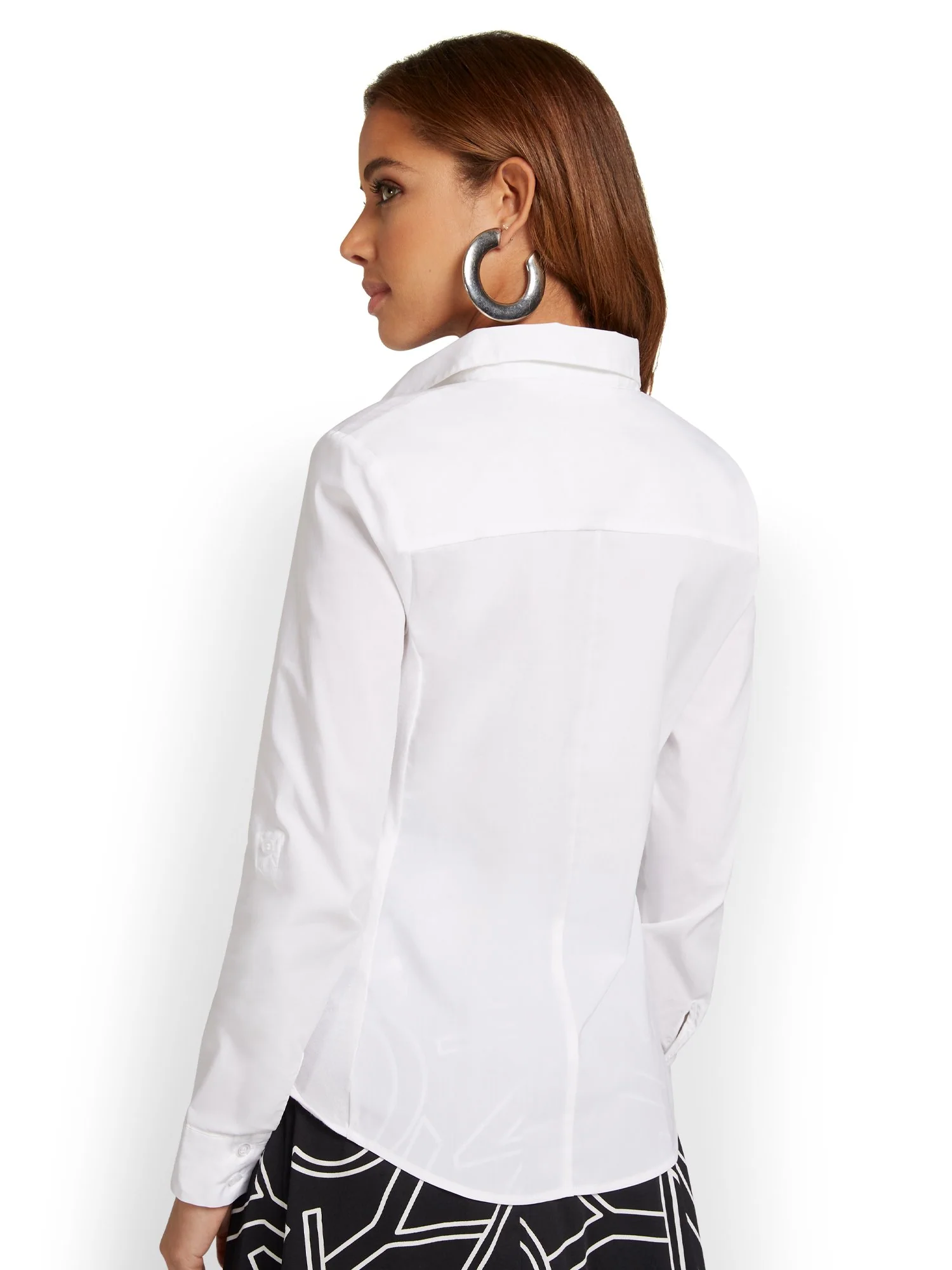 Madison Roll-Sleeve Button-Front Knit Side-Panel Shirt - Image 7