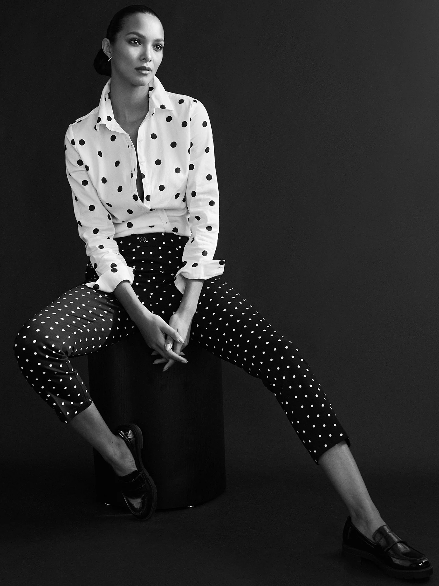 Madison Roll-Sleeve Button-Front Secret Snap Shirt - Polka-Dot - Image 3