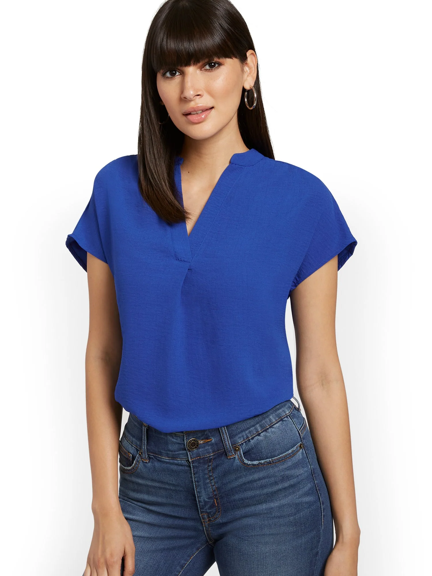 Mandarin Collar Split-Neck Top - Image 14