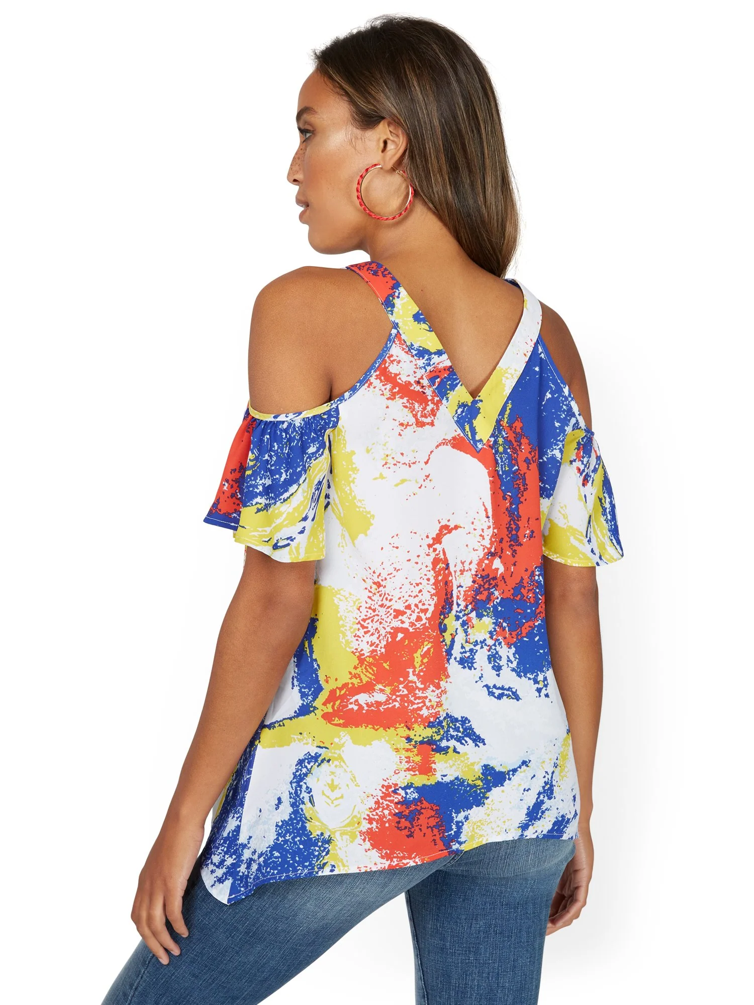 Marble-Print Lace-Up Cold-Shoulder Top - Image 3