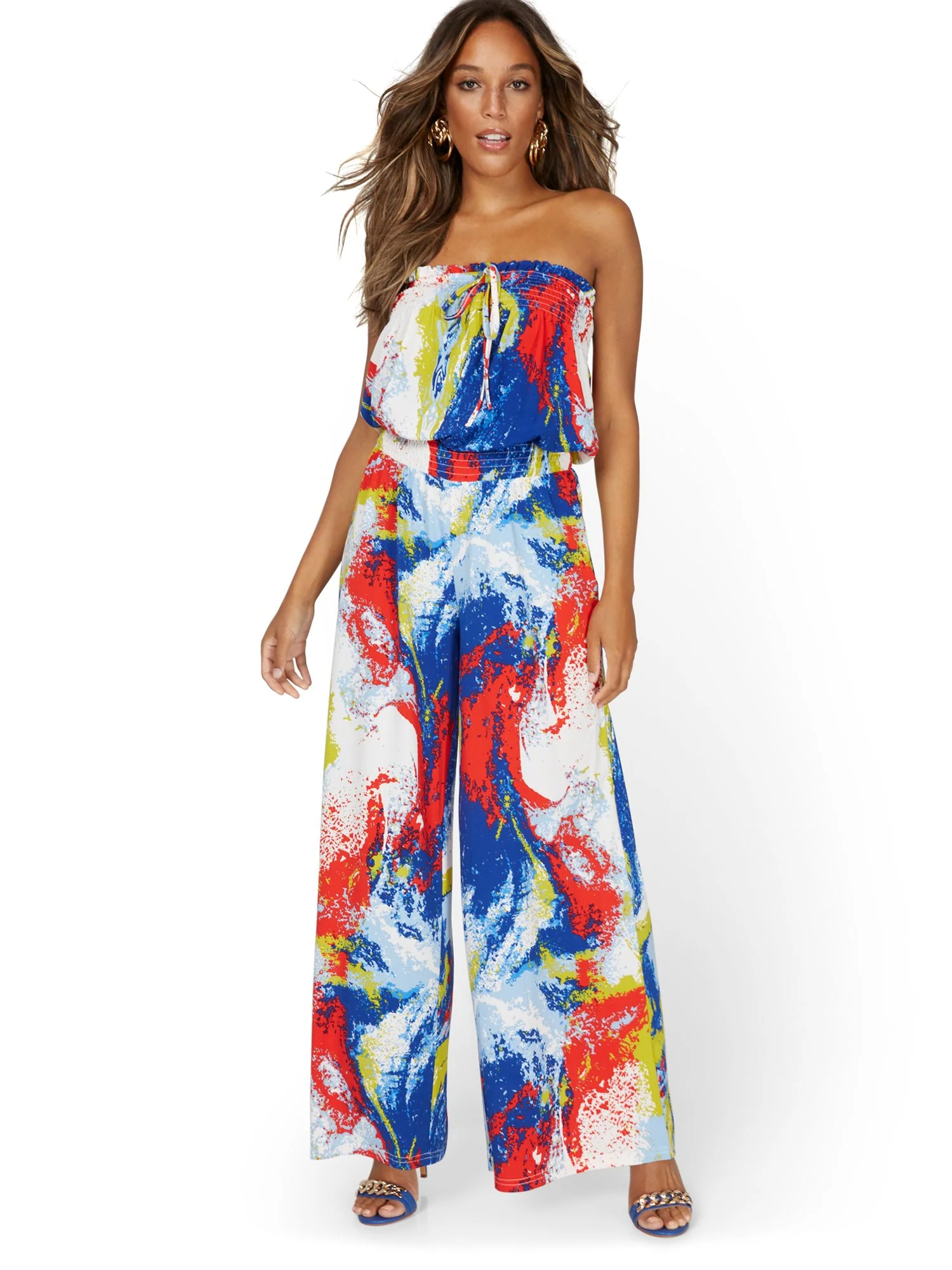 Marble-Print Strapless Jumpsuit - Image 2