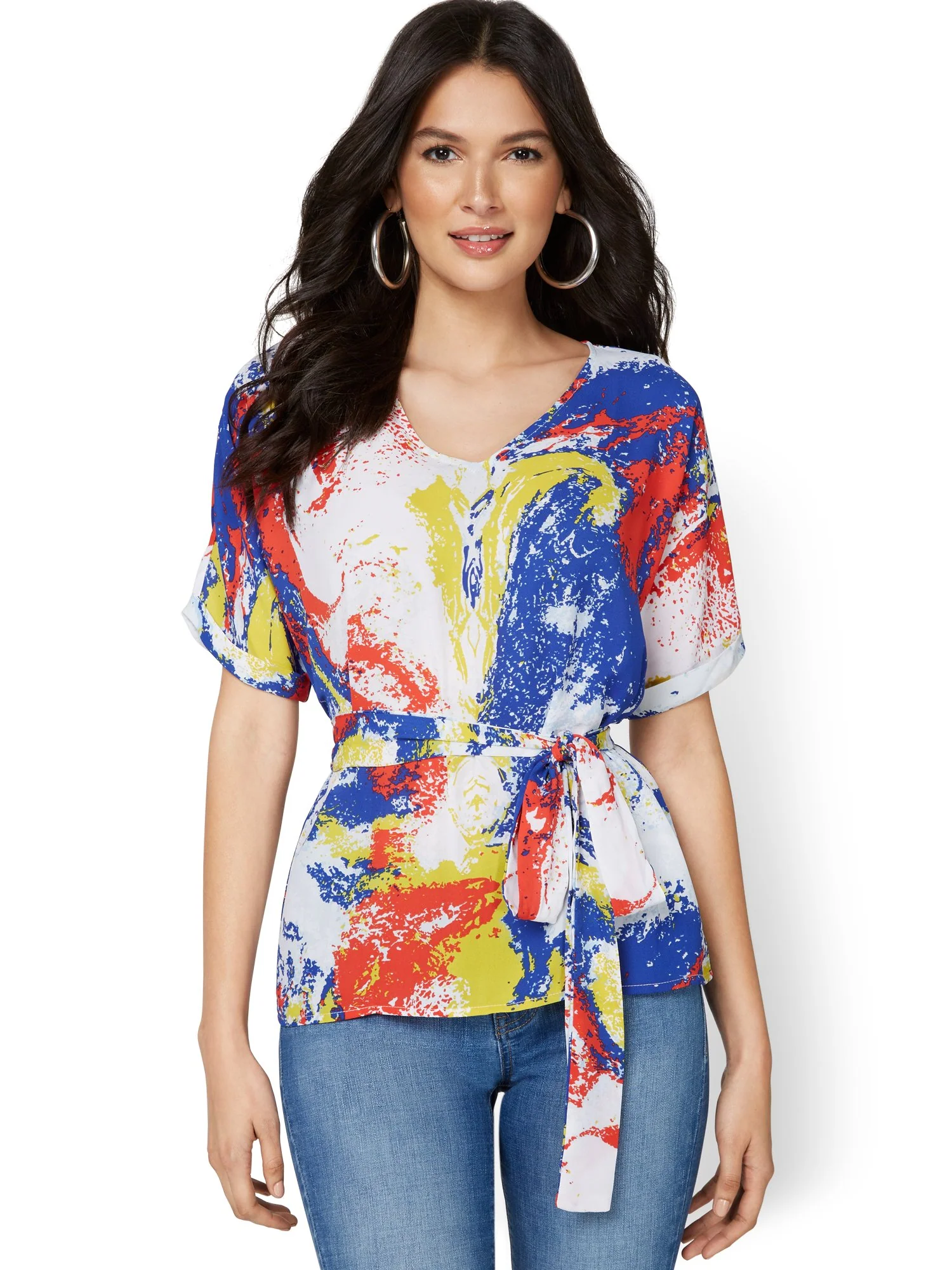 Marble-Print Tie-Front Top - Image 2