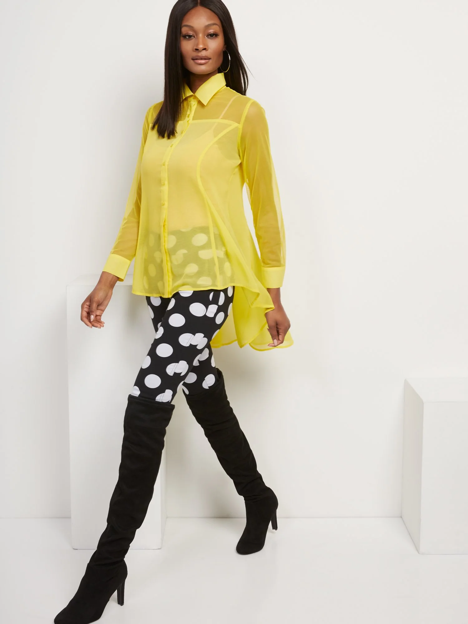 Mesh-Accent Hi-Lo Tunic Shirt - Image 2