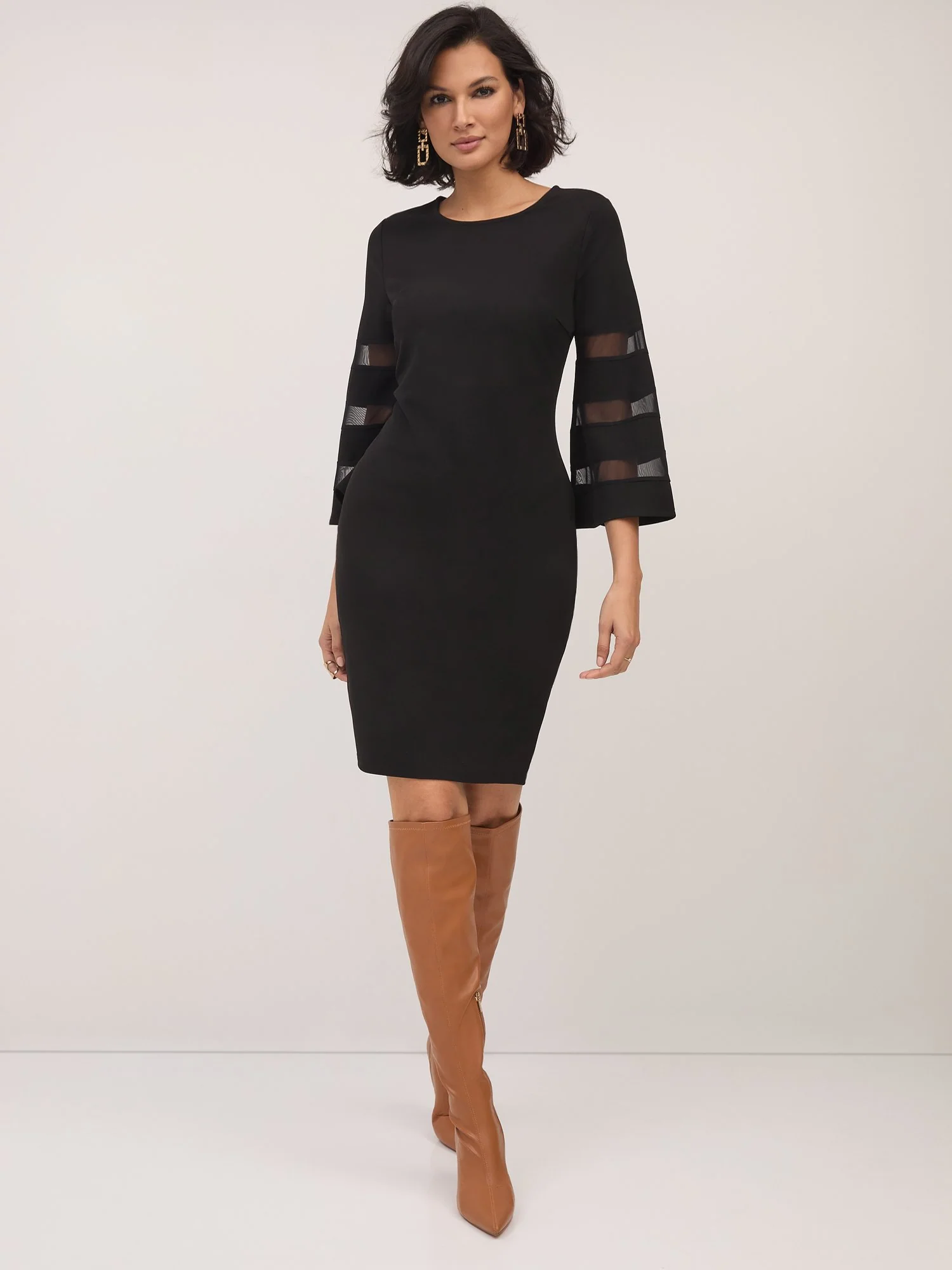 Mesh-Inset Sheath Dress - Magic Crepe®