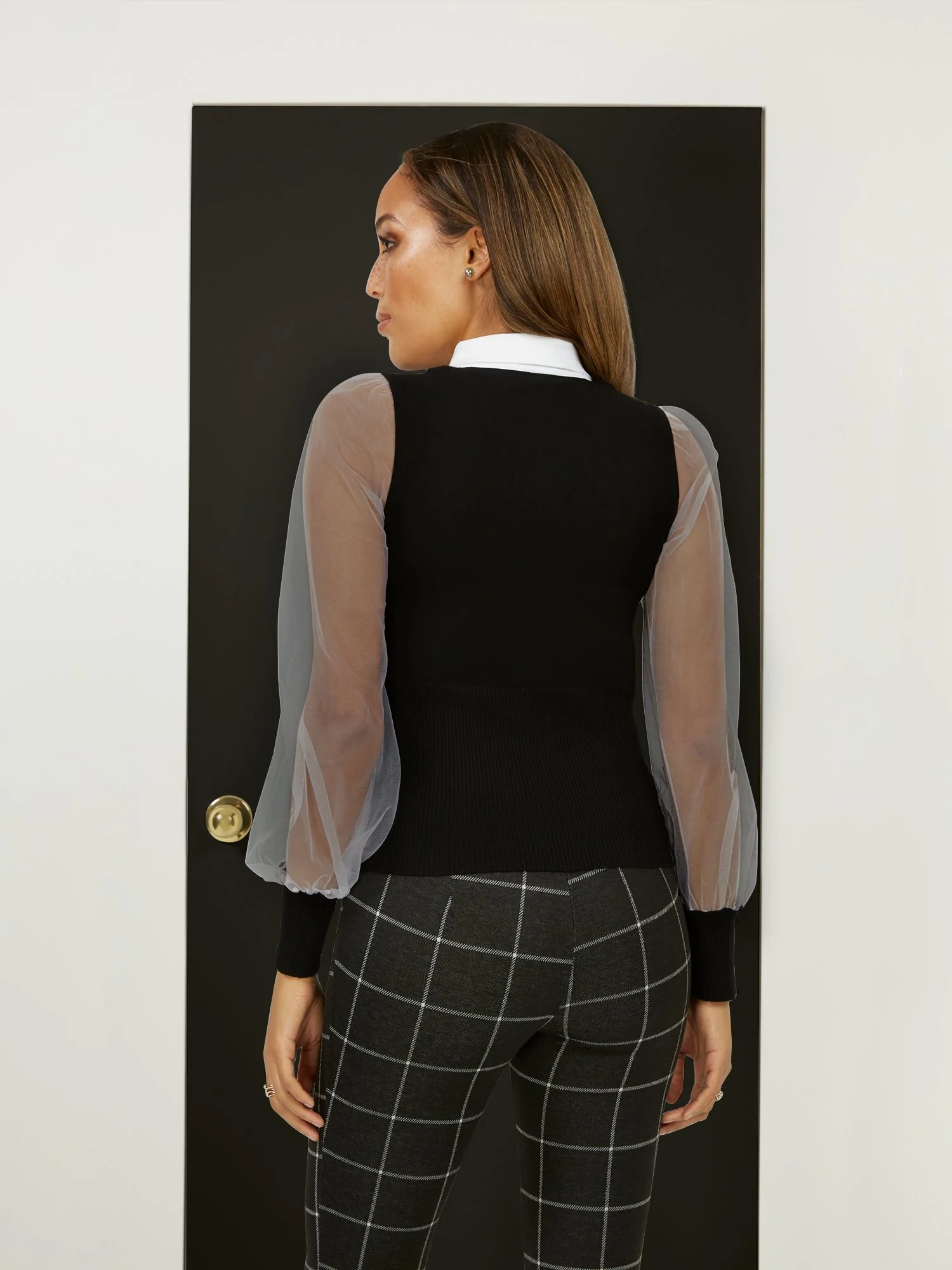 Mesh-Sleeve Tank Sweater - Image 3
