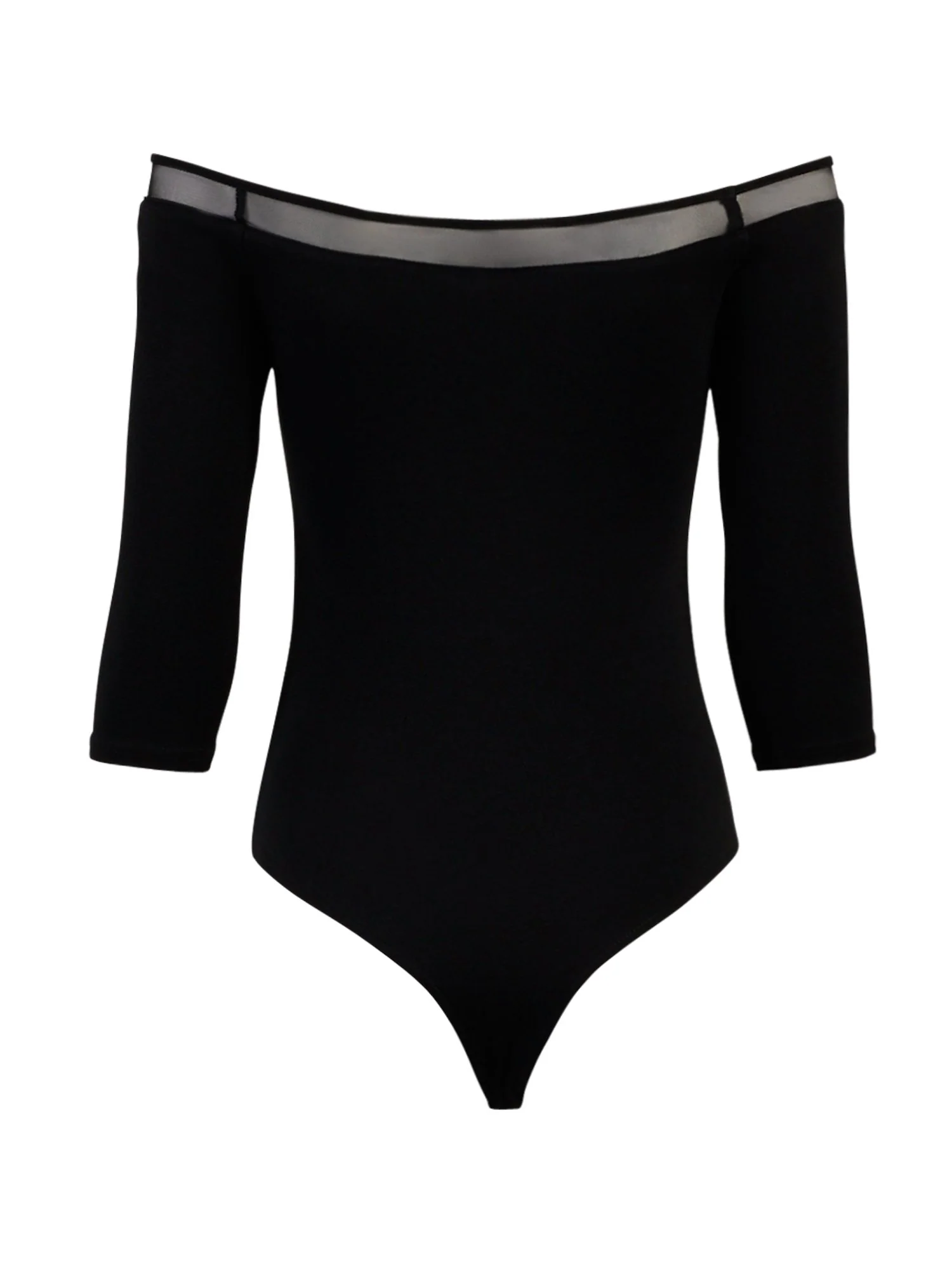 Mesh-Trim Off-The-Shoulder Bodysuit - Image 3