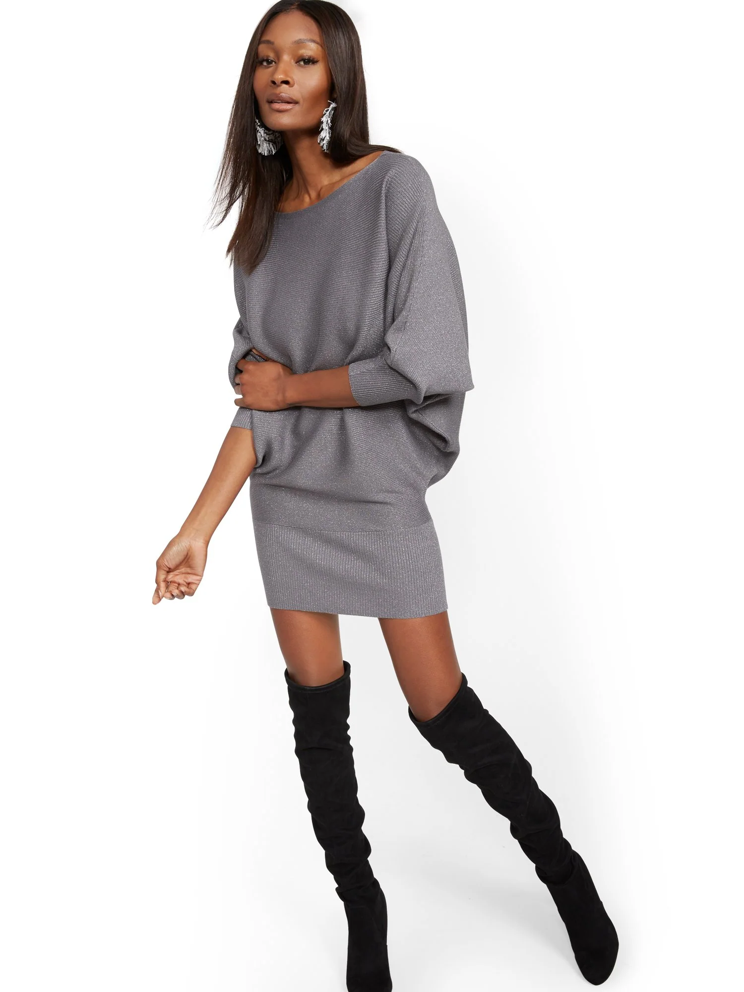 Metallic Dolman Sweater Dress - Image 15