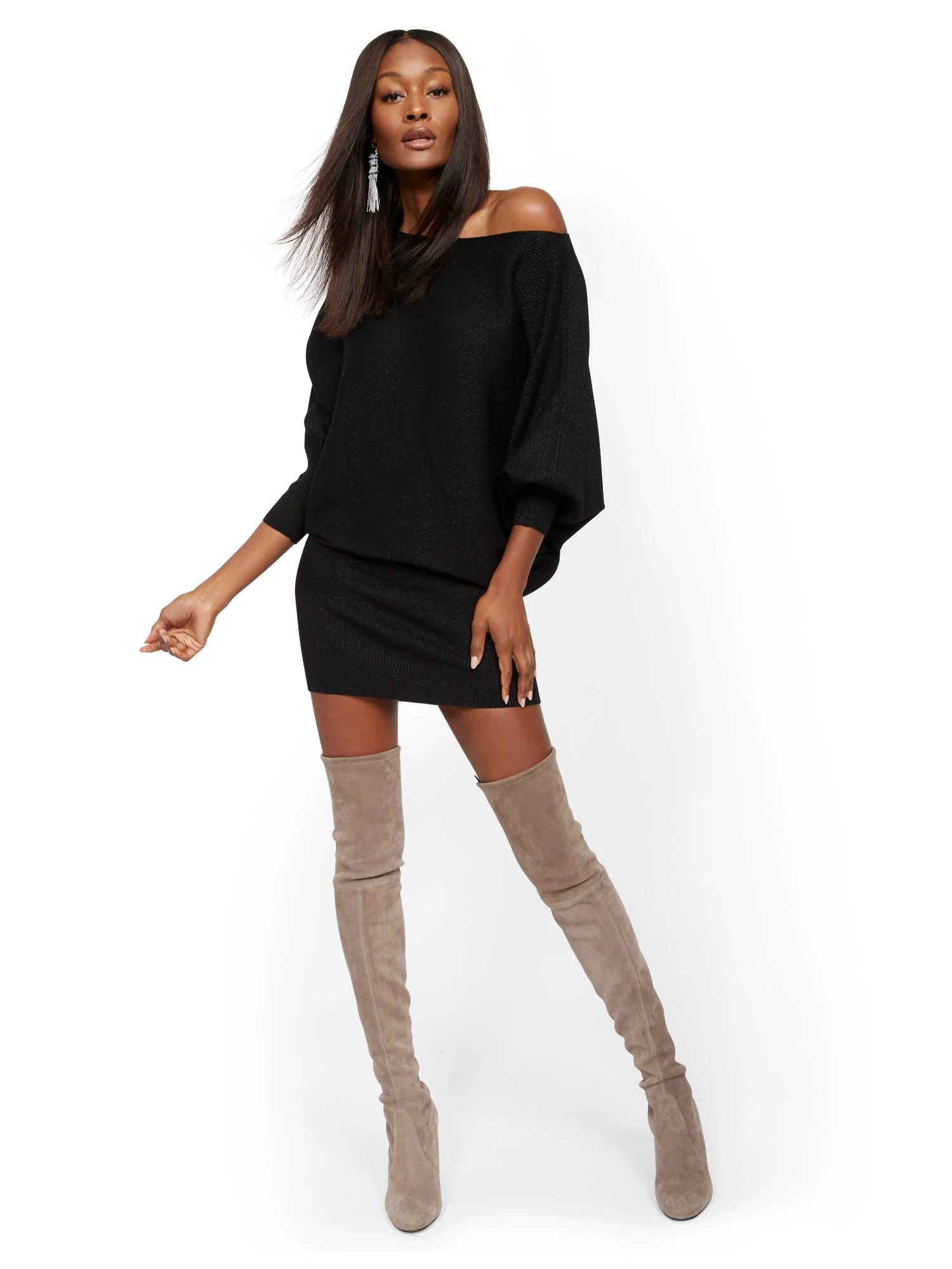 Metallic Dolman Sweater Dress - Image 3