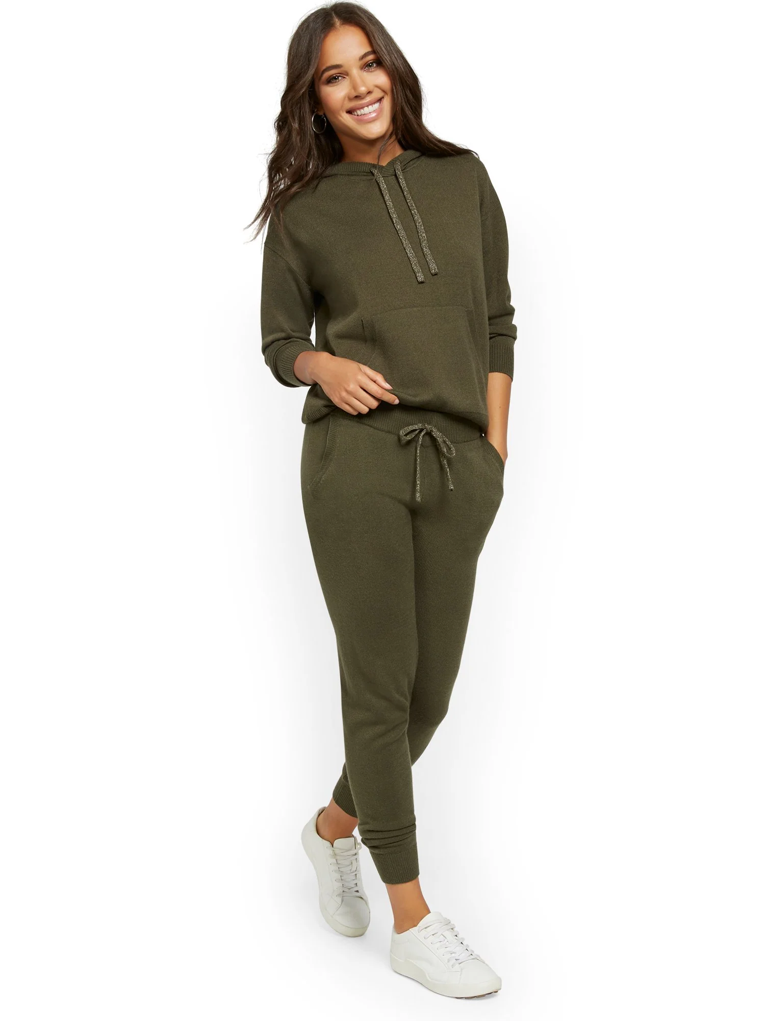 Metallic Drawstring-Tie Hooded Sweatshirt - Image 10