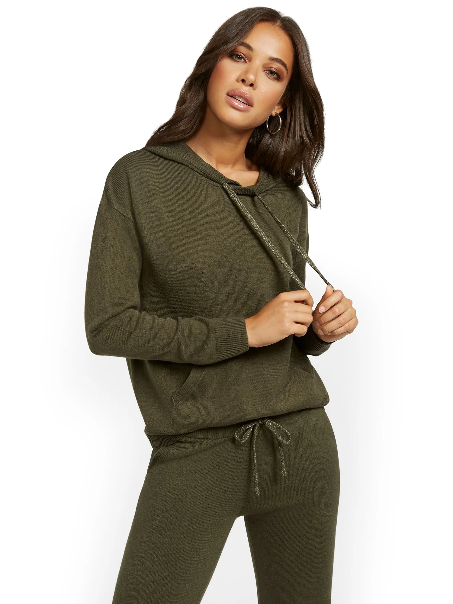 Metallic Drawstring-Tie Hooded Sweatshirt - Image 7
