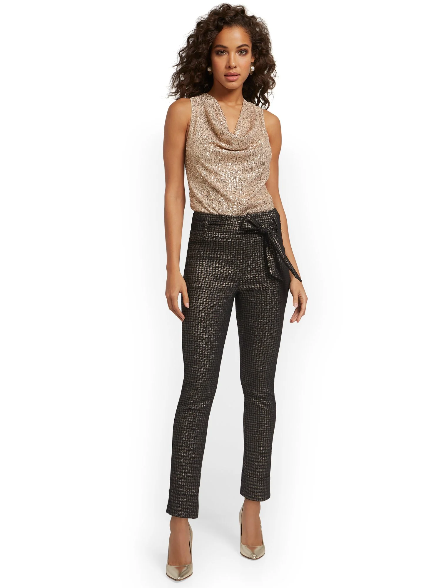Metallic Houndstooth Pull-On Ankle Pant - Image 4