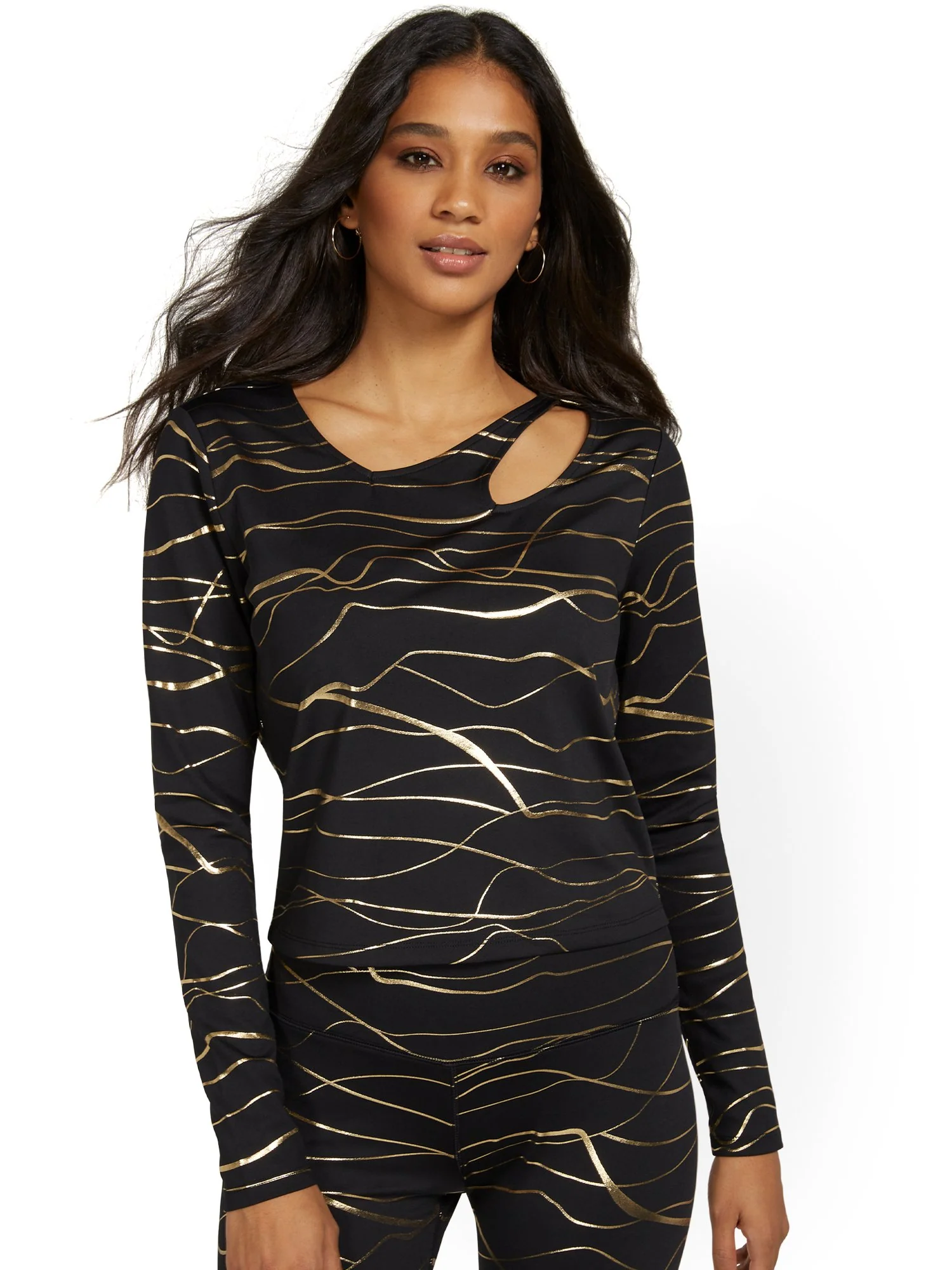 Metallic-Print Cut-Out Yoga Top - Image 2