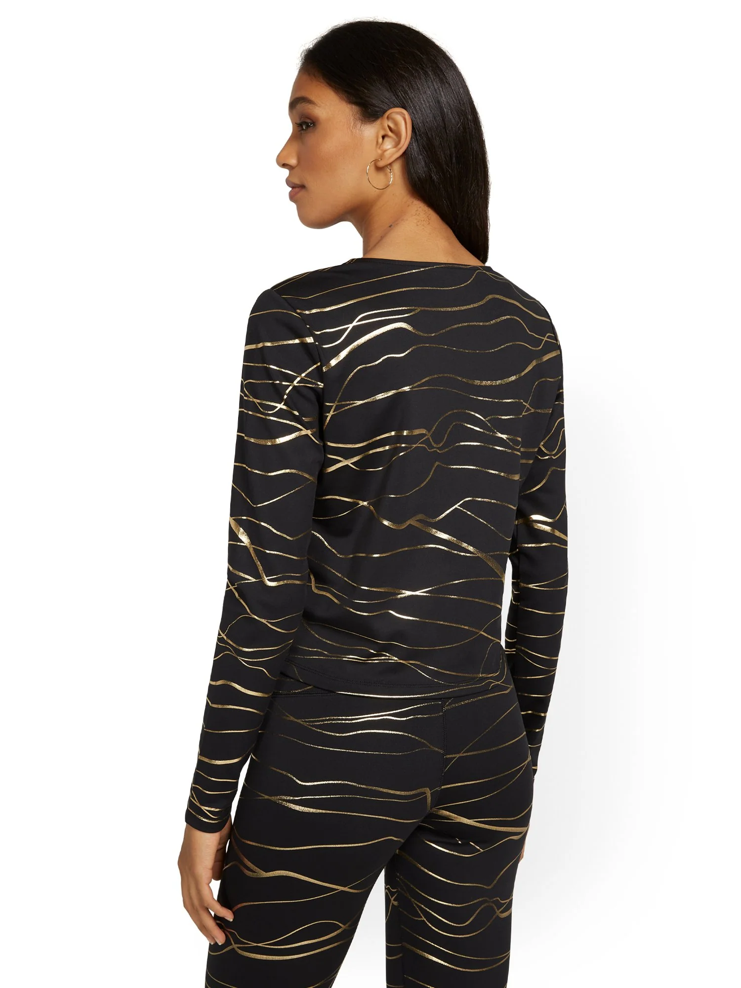 Metallic-Print Cut-Out Yoga Top - Image 3