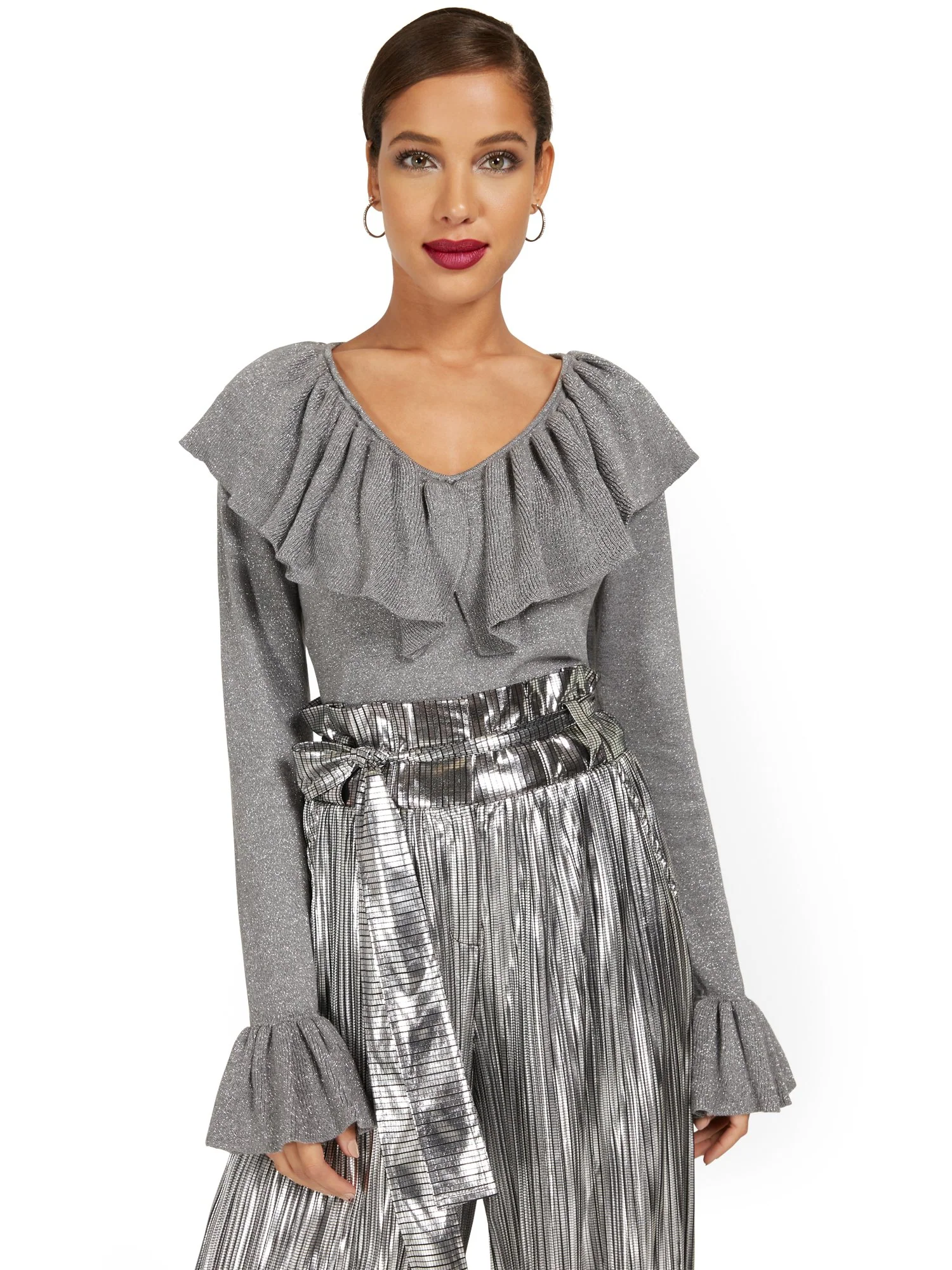 Metallic Ruffle Sweater - Image 2