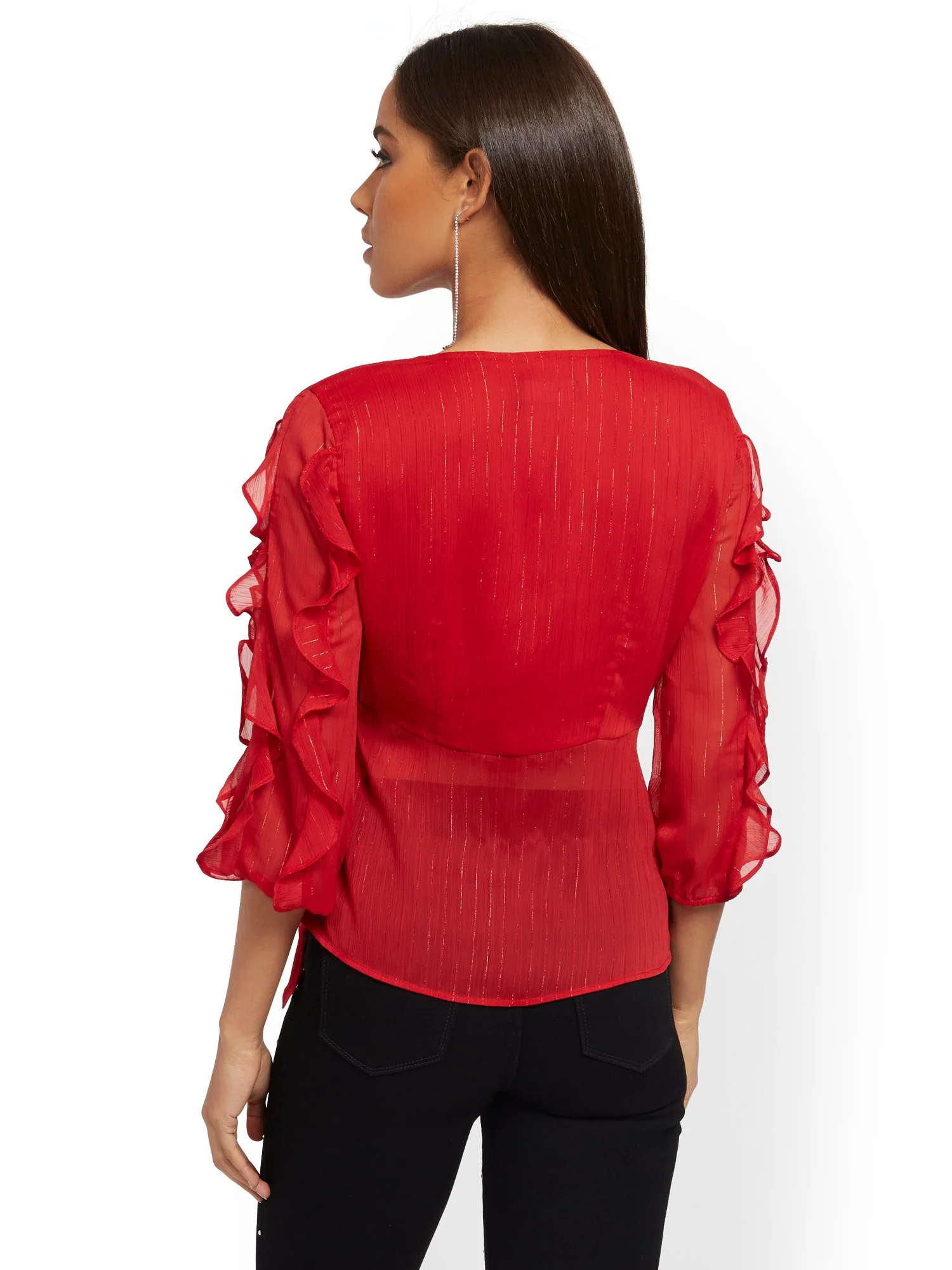Metallic Ruffled Wrap Blouse - Image 6