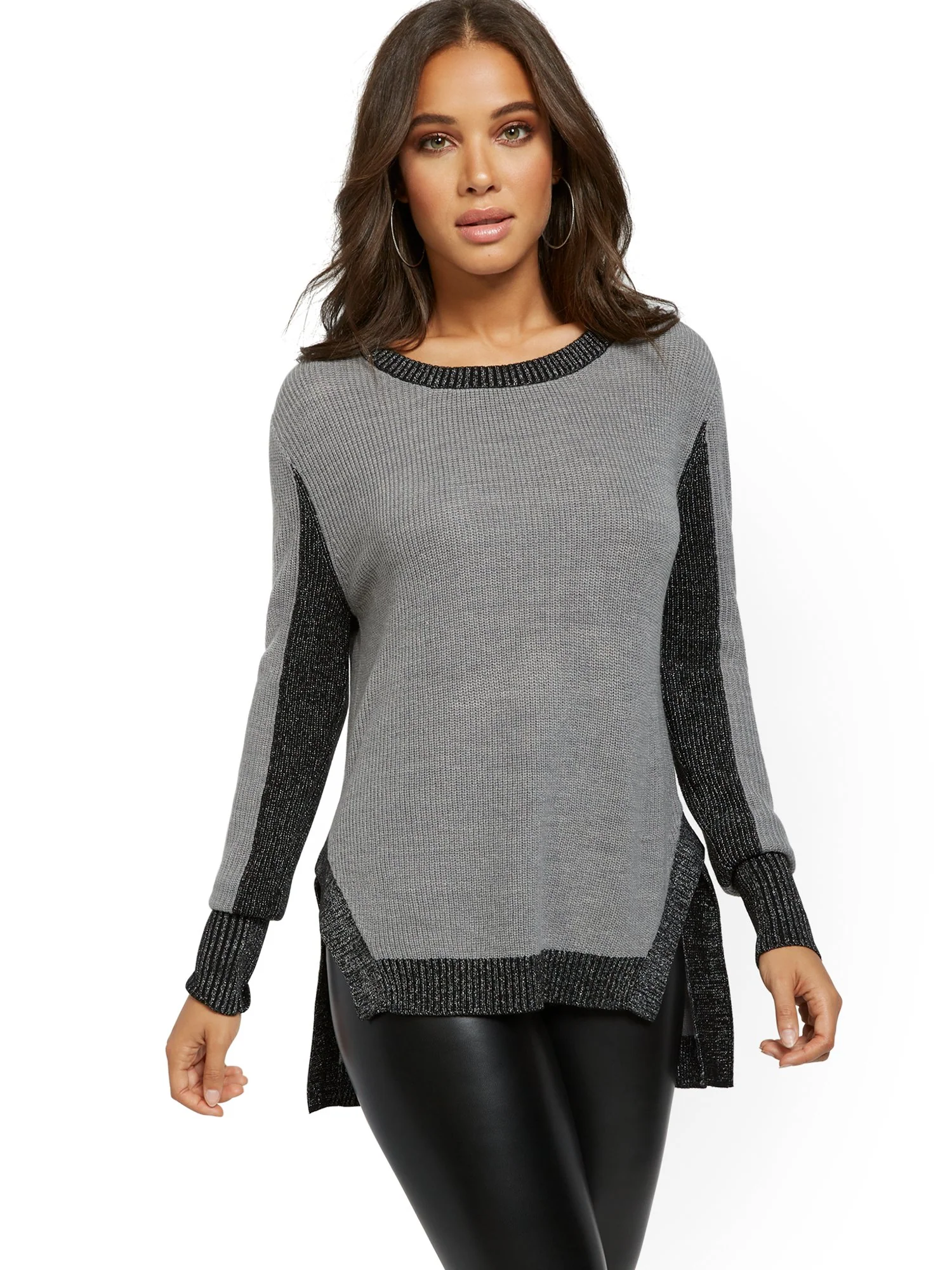 Metallic-Trim Hi-Lo Sweater - Image 2
