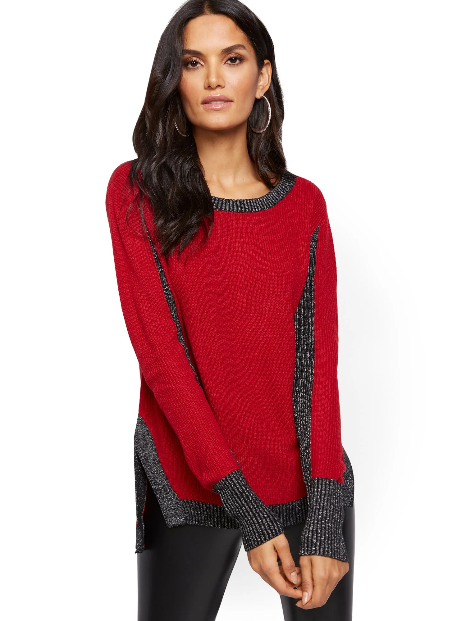 Metallic-Trim Hi-Lo Sweater - Image 4