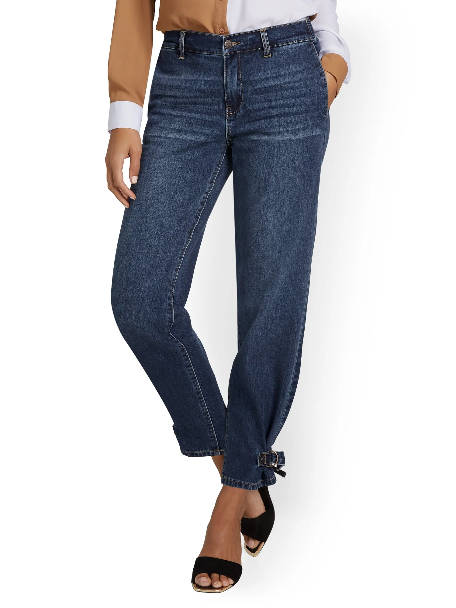 Mid-Rise Ankle-Tab Boyfriend Jeans - Medium Blue Wash