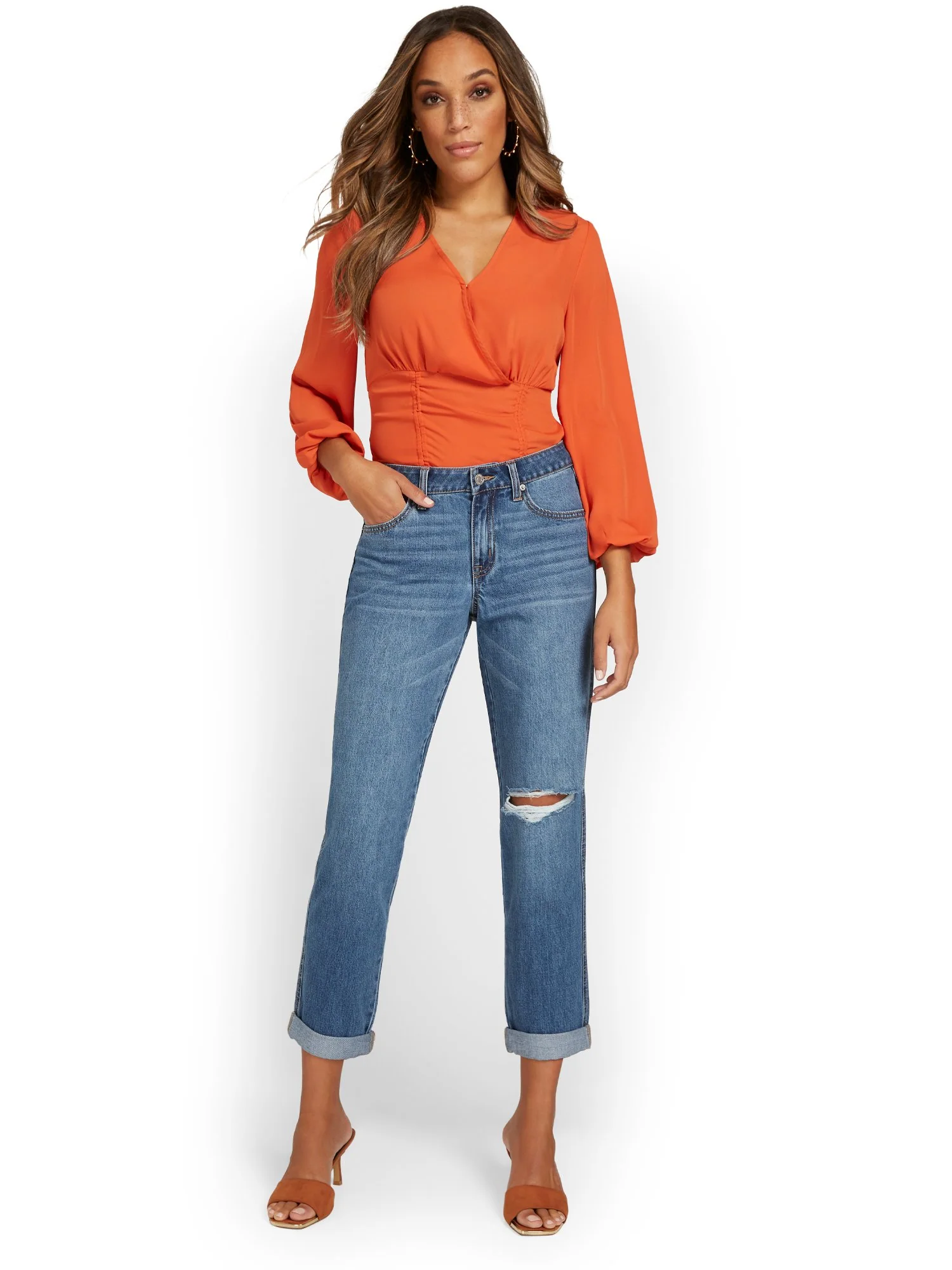 Mid-Rise Boyfriend Ankle Jeans - Dark Blue Wash - Image 4