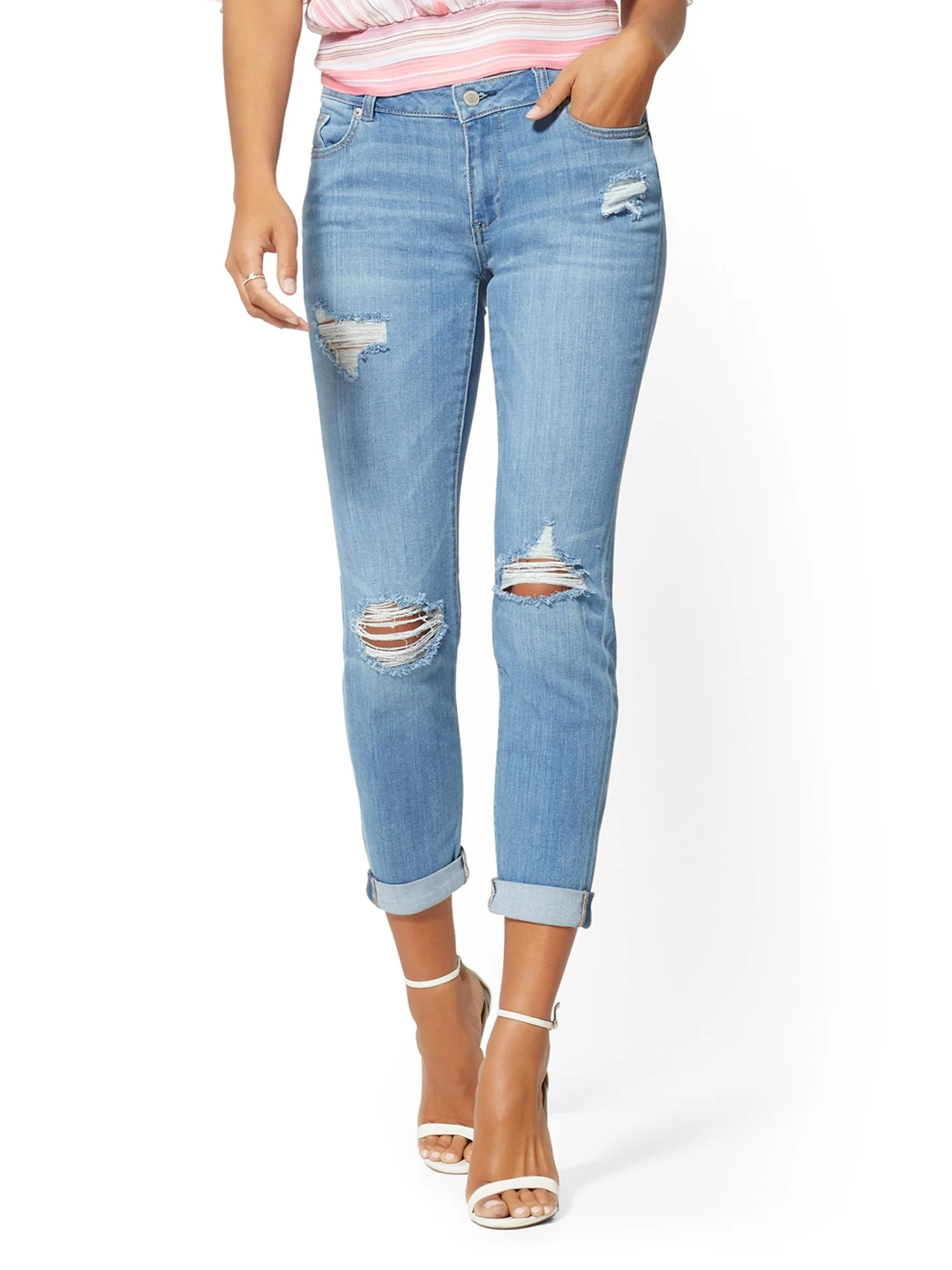 Mid-Rise Destroyed Curvy Boyfriend Jeans - Image 2