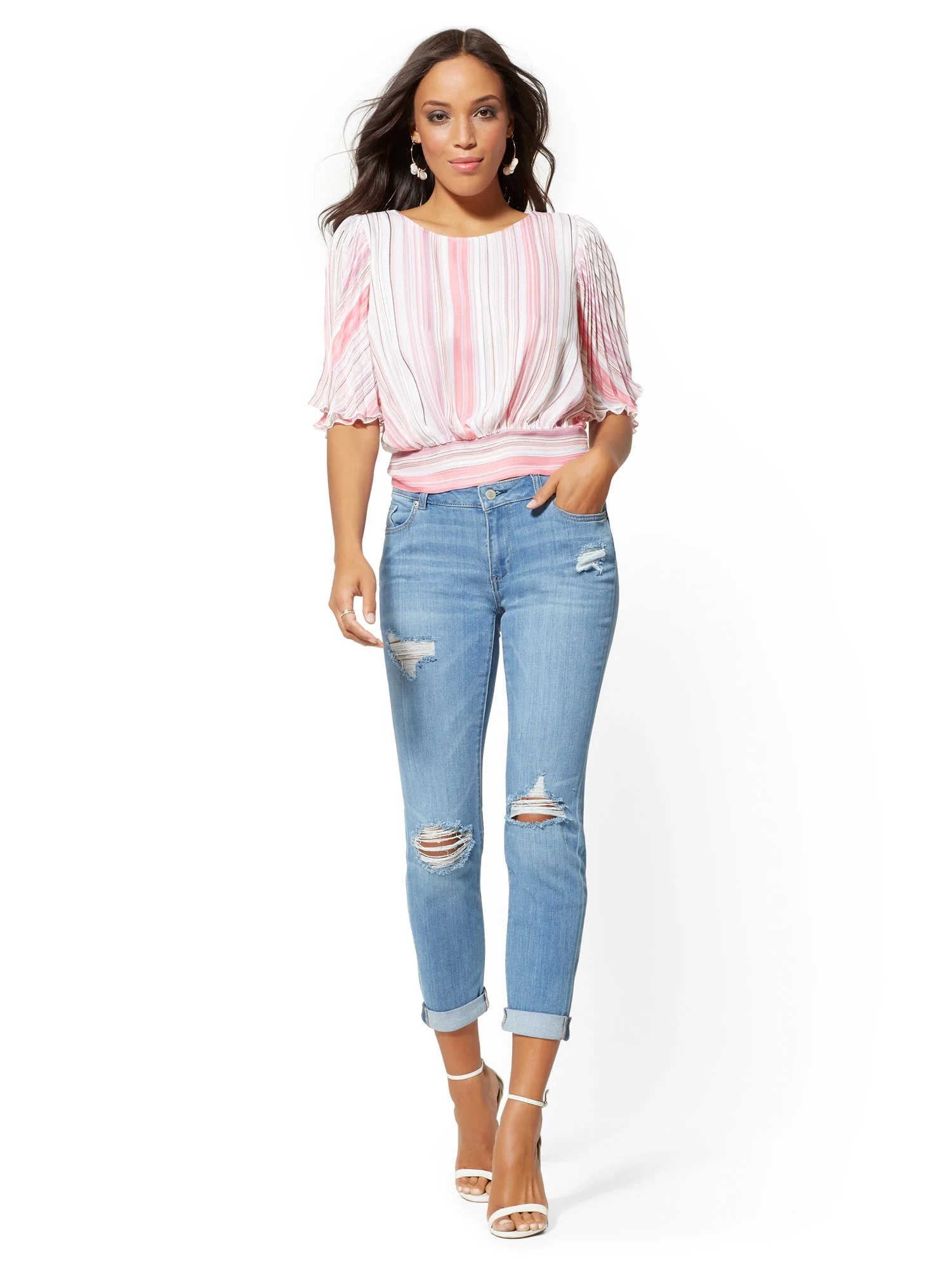 Mid-Rise Destroyed Curvy Boyfriend Jeans - Image 4