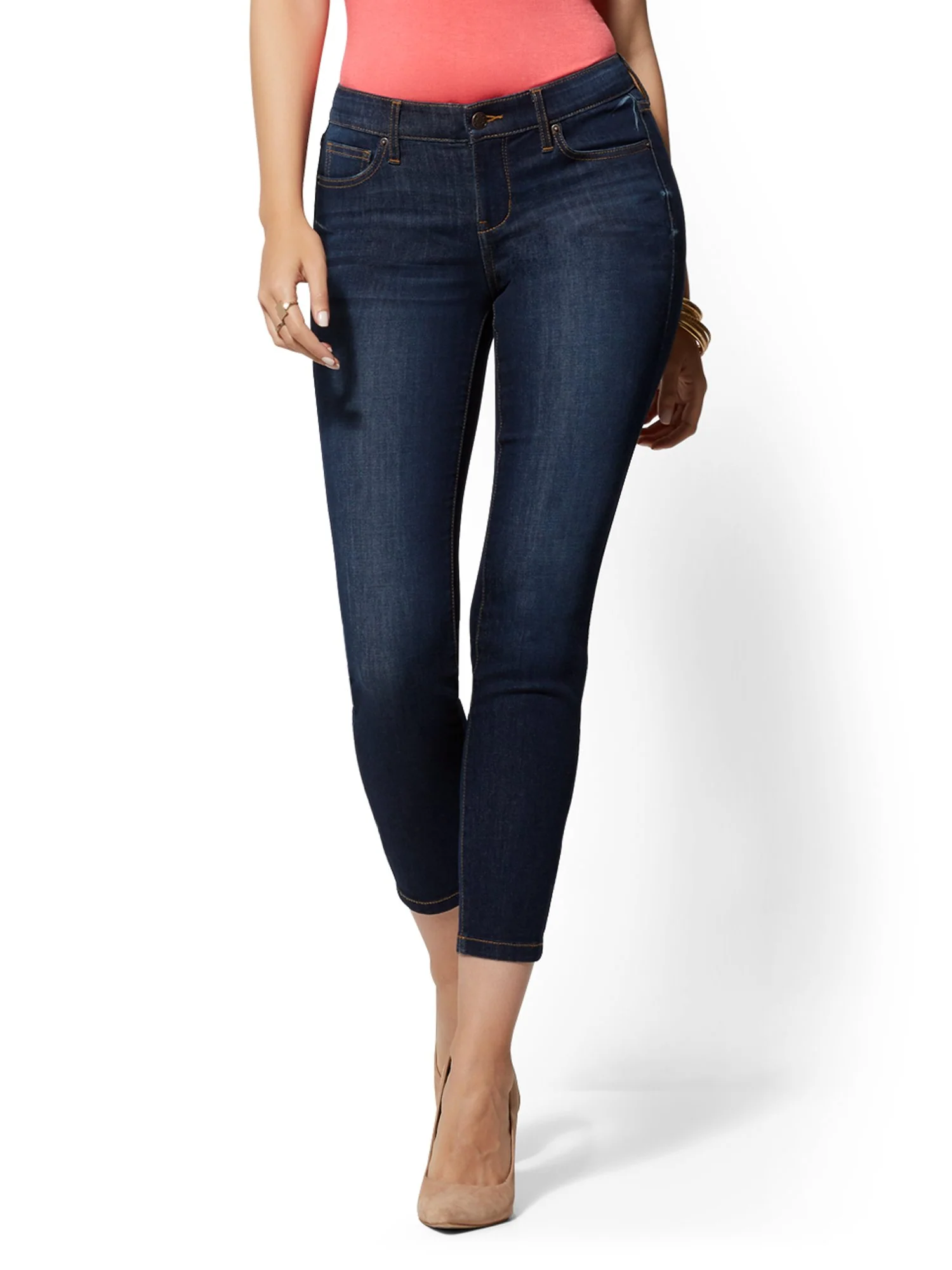 Mid-Rise Slimming No-Gap Super-Skinny Ankle Jeans - Dark Blue - Image 6