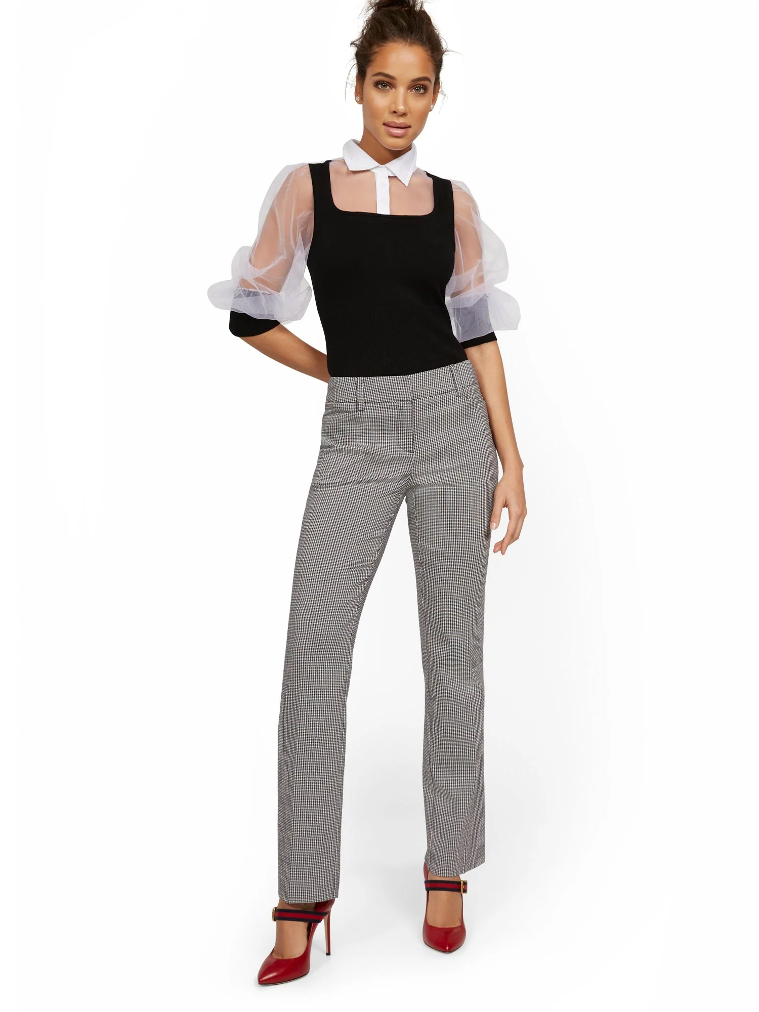 Mid-Rise Straight-Leg Check Pant - Image 4